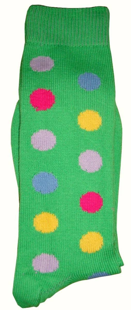 Men's Spotted Mid-Calf Socks - Green & Multi-Color Striped Casual Dress Socks for Work, Office & Everyday Wear