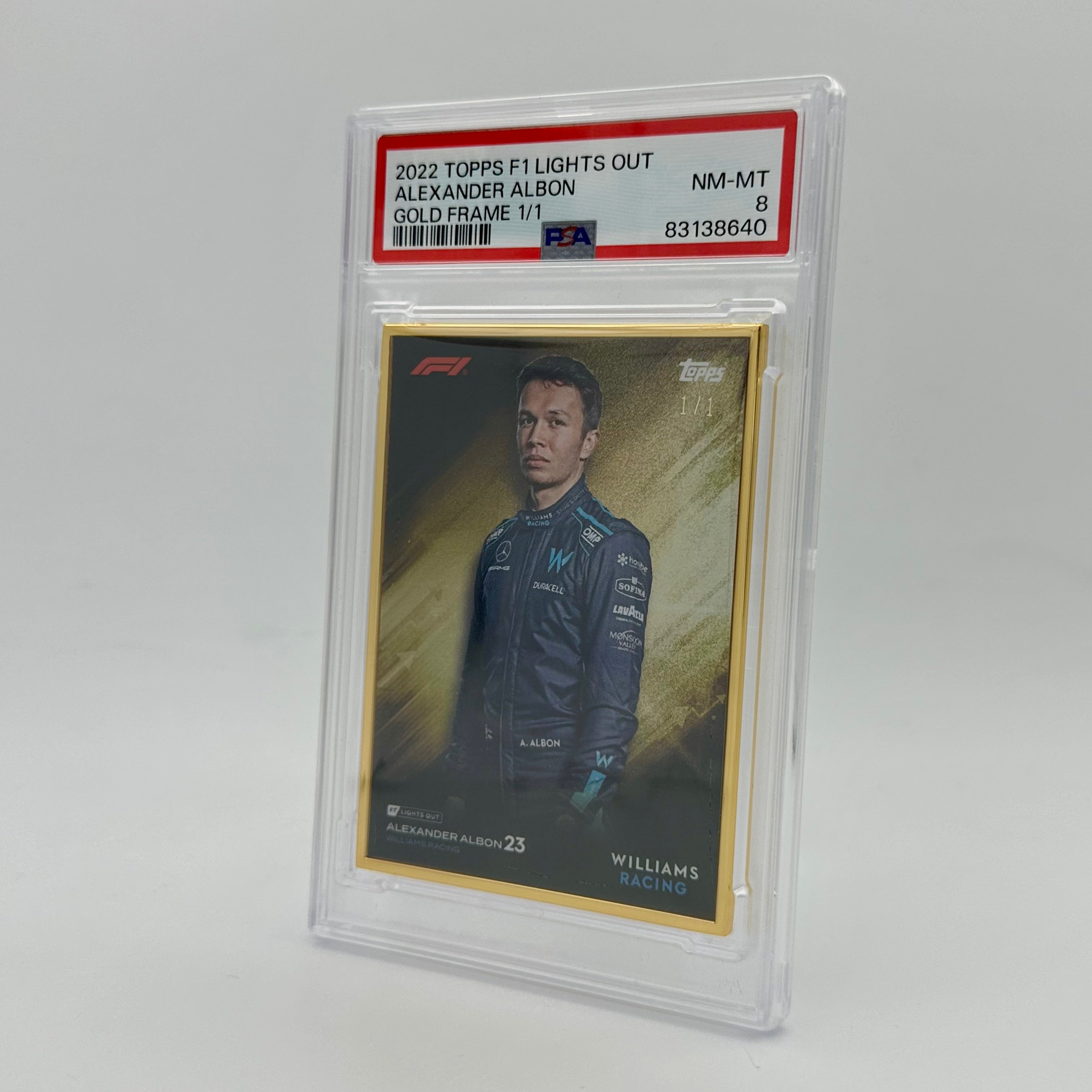 1/1 Gold Frame Alexander Albon 2022 Lights Out PSA 8 Graded Racing Card - Perfect for F1 Collectors, Display, and Investment
