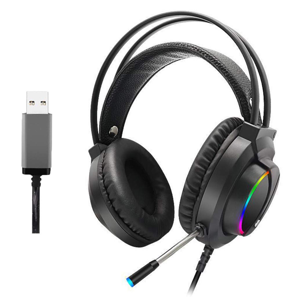 Barcley Gaming Headset with 50mm Stereo Sound, Bendable Mic & LED Lights - Metal Frame, In-line Audio Controls, Dual 3.5mm Jack - Perfect for PC Gaming, Desktop Use & Internet Cafes (Black)