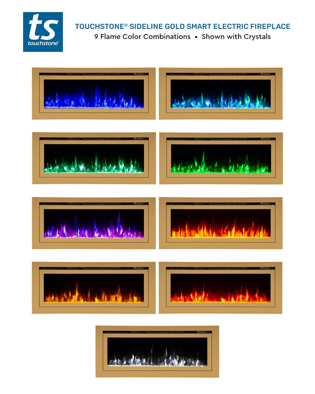 Sideline Deluxe Gold 50 Inch Recessed Smart Electric Fireplace with Remote Control - Modern Heating Solution for Living Room, Bedroom & Office (Model 86275)