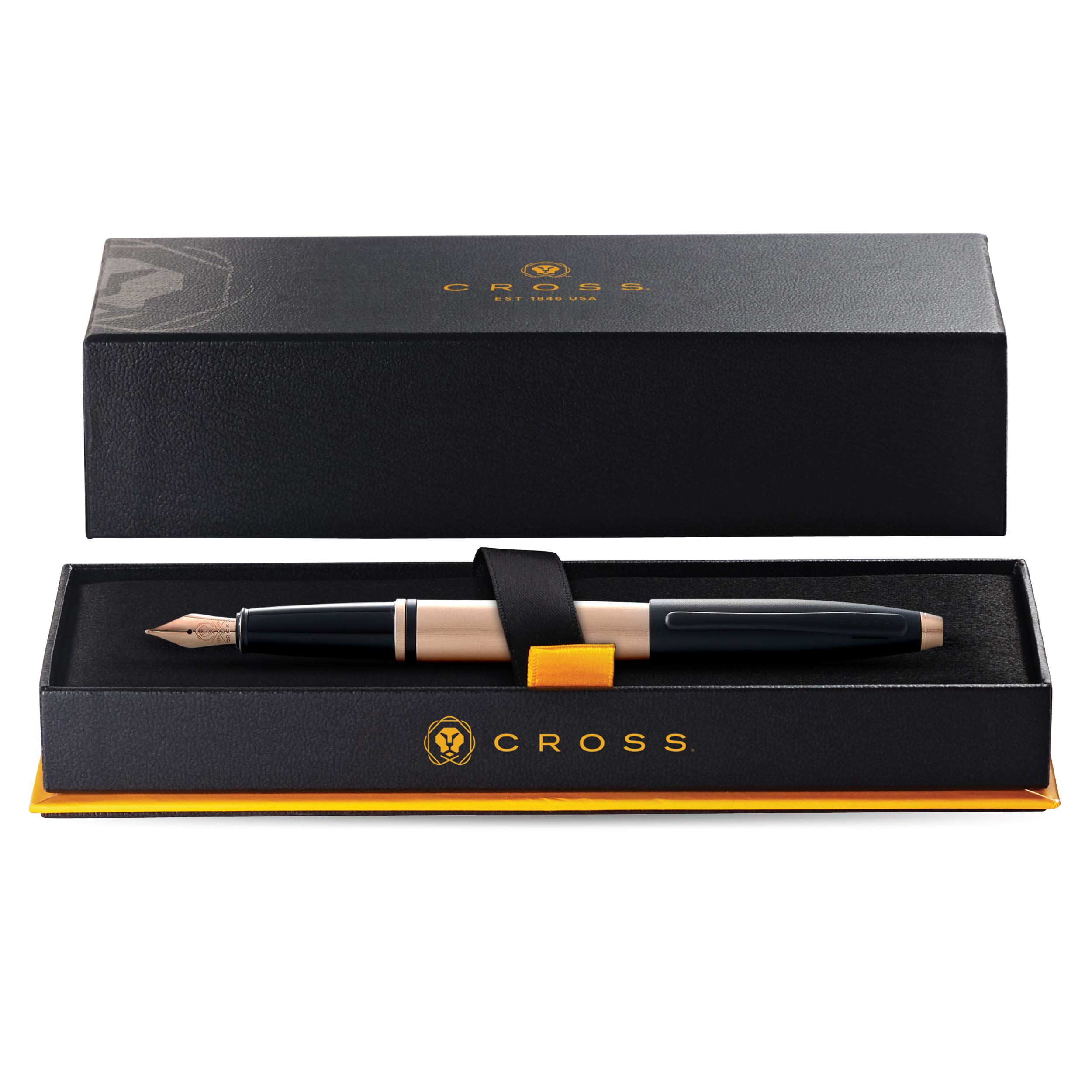 Premium Cross Calais Brushed Rose Gold & Black Lacquer Fountain Pen - Luxury Writing Instrument for Business, Gifting & Calligraphy