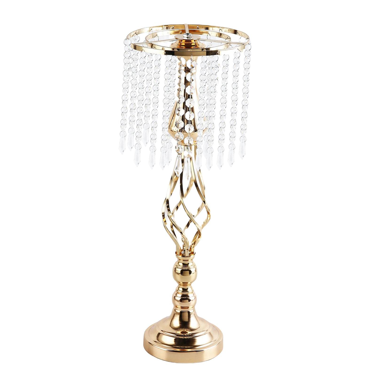 Elegant Gold Metal Crystal Tassel Candle Holder - Tealight & Pillar Candle Stand with Floral Vase Design for Wedding, Party, Home Decor and Table Centerpiece Decoration