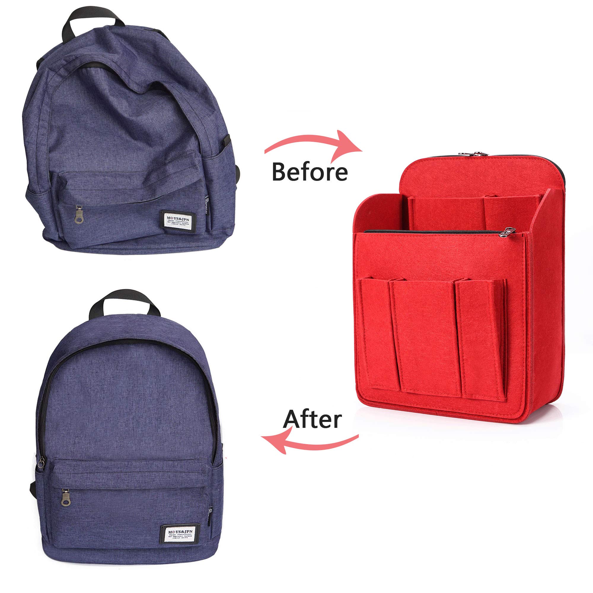 Yoillione Felt Backpack Organizer Insert for Women & Men - Large Travel Rucksack Insert with High Capacity, Lightweight Bag Organizer with Zipper Pockets - Perfect for Travel, Hiking, Camping & Daily Commute