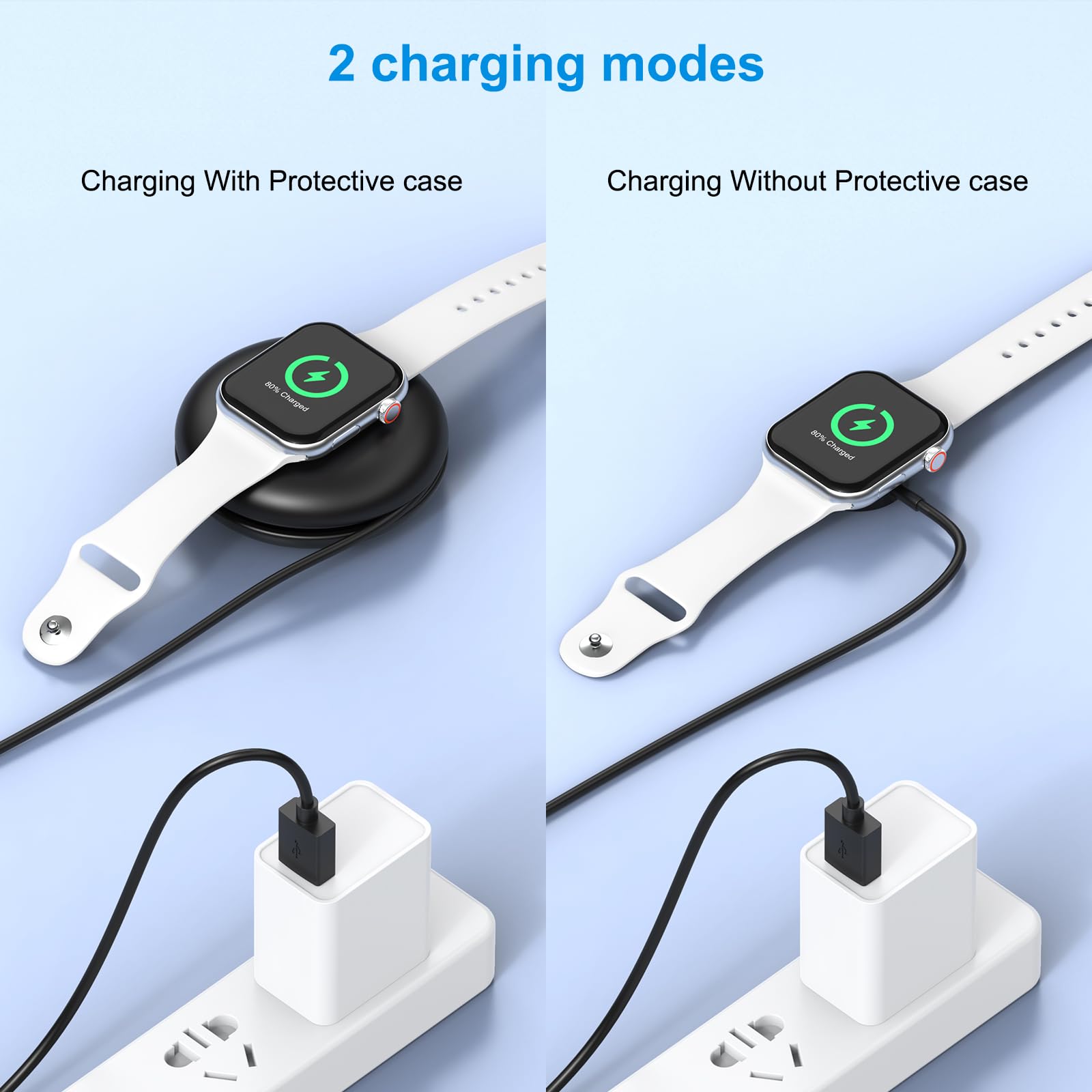 2-Pack Apple Watch Charger with USB-A Plug & 3.3ft Cable | Portable Charging Case | Compatible with All iWatch Series (Black) - Perfect for Travel, Gym & Daily Charging