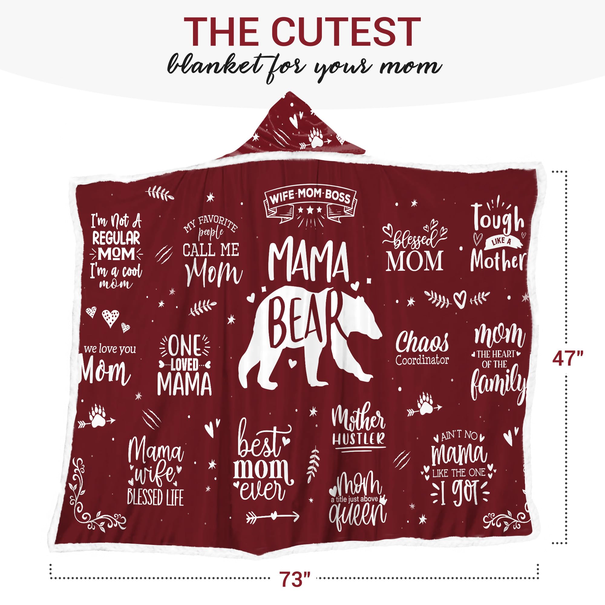 Cozy Mama Bear Wearable Hooded Blanket - Soft Fleece Hoodie Blanket for Women - Perfect Gift for Mom, Wife (Christmas, Birthday) - Great for Lounging, Movie Nights & Cold Weather