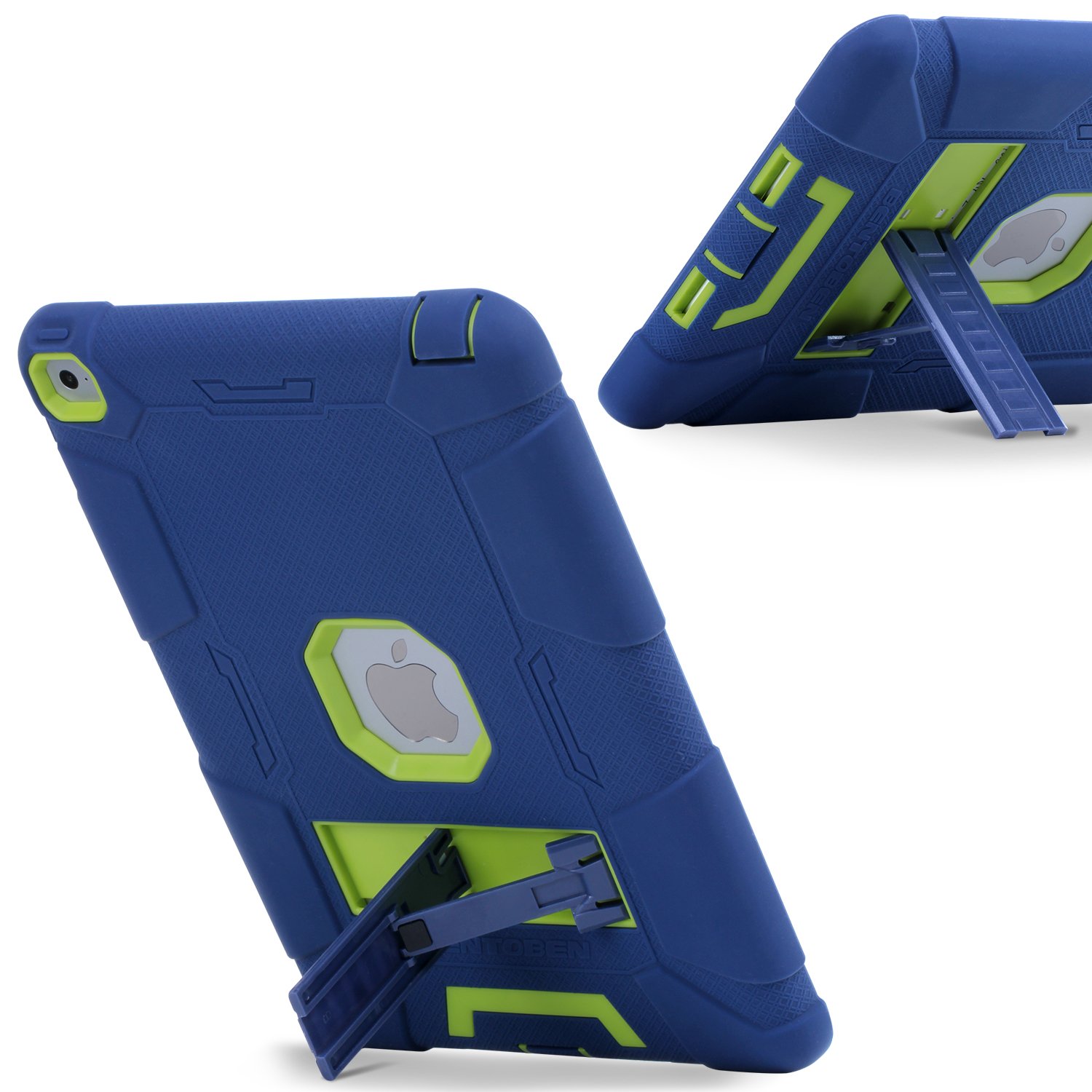 BENTOBEN iPad Air 2 Case - Rugged Hybrid Shockproof Cover with Kickstand | Triple-Layer Protection for iPad Air 2/6th Gen (Navy Blue/Green) | Perfect for Work, Travel & Outdoor Activities