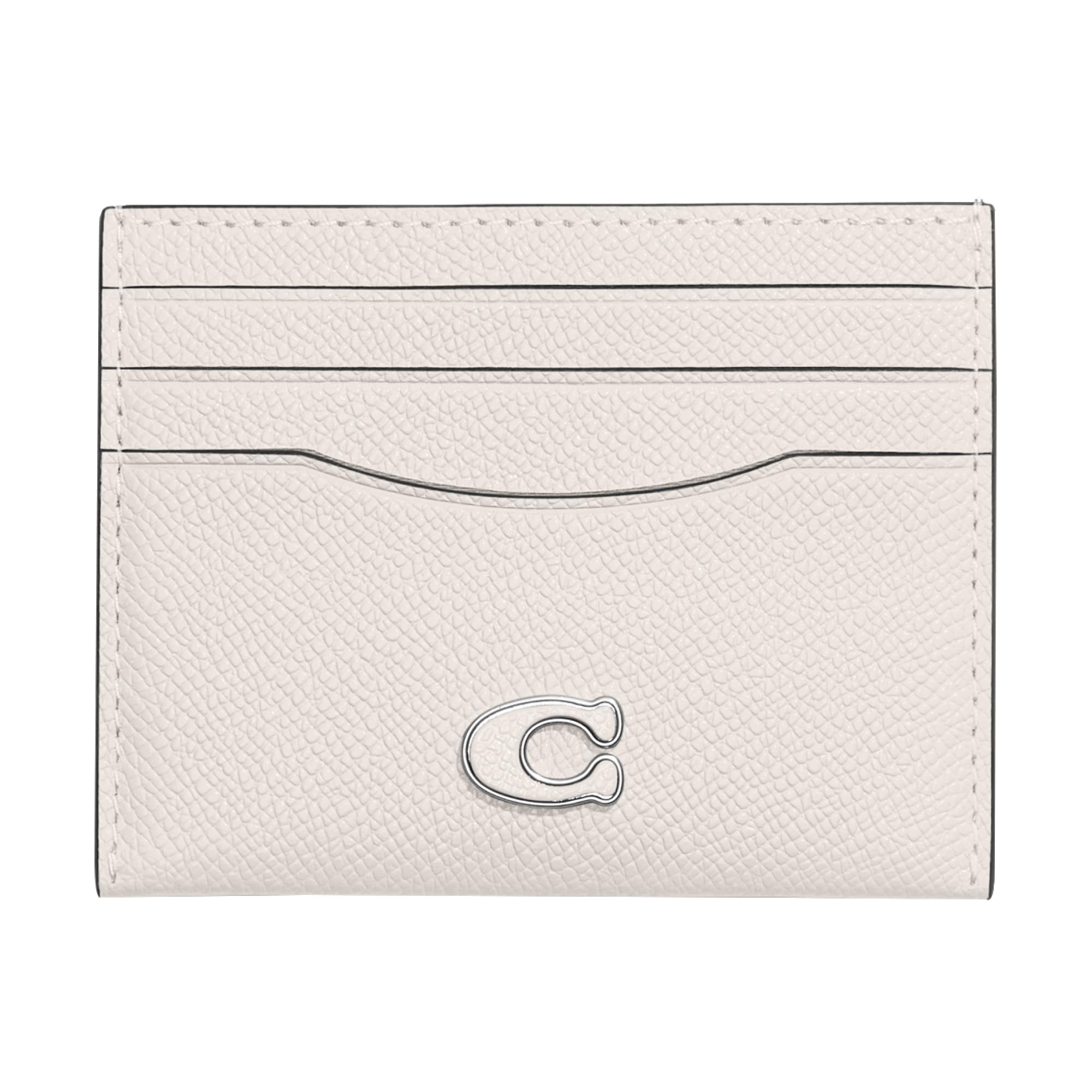 Coach Crossgrain Leather Flat Card Holder Wallet - Slim Minimalist ID Credit Card Case for Women & Men (Chalk) - Perfect for Everyday Carry, Travel & Business Use