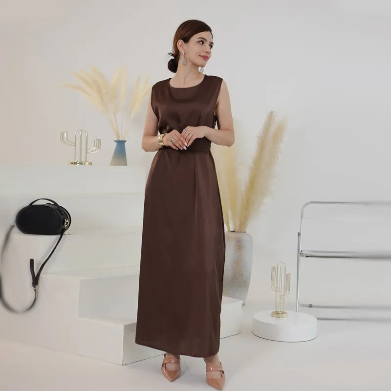 Elegant Muslim Women's Beaded Sleeve Satin Cardigan Open Abaya Dress for Eid, Wedding, Party & Special Occasions - Perfect for Islamic Celebrations, Festivals and Formal Events