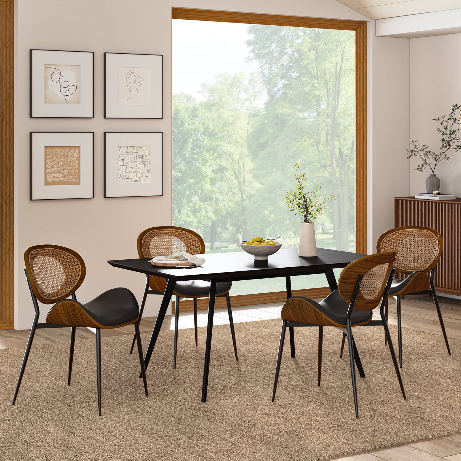 Flora Curved Wood Backrest Faux Leather Upholstered Dining Chair Cushion - Ergonomic Support for Kitchen, Restaurant & Office - Comfortable Seat Pad with Wooden Frame (Multiple Styles Available)