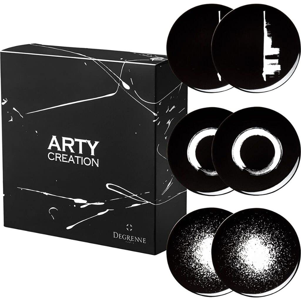 Luxury French Round Dinner Plates Set of 6 - 8 Inch Elegant Black Ceramic Plates for Fine Dining, Wedding, Restaurant & Home Decor