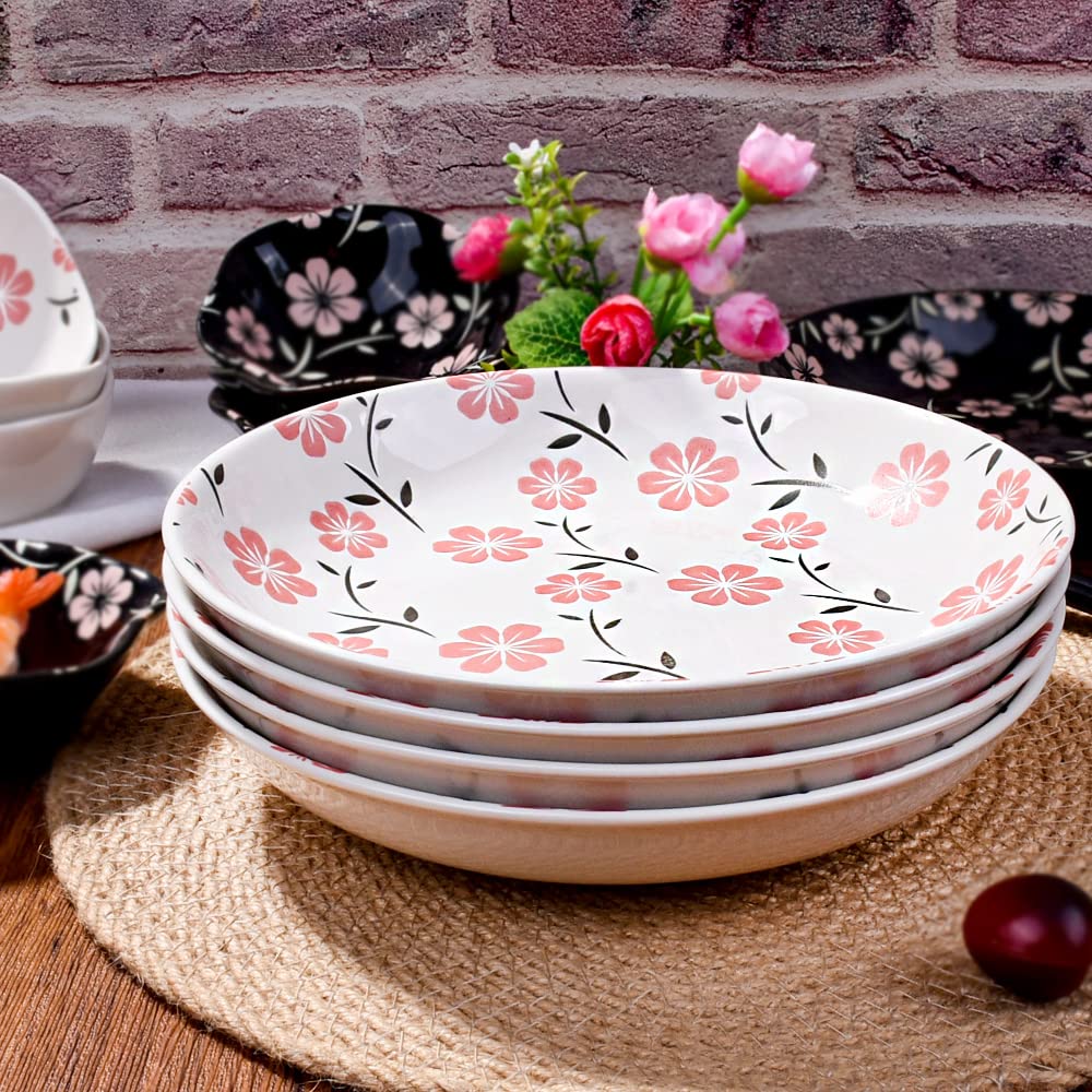 Premium Japanese Ceramic Dinner Plates Set of 4 - Elegant Porcelain Plates for Serving Pasta, Snacks, Chicken Wings - Dishwasher Safe White Tableware - Perfect for Family Dinners, Parties & Restaurant Use