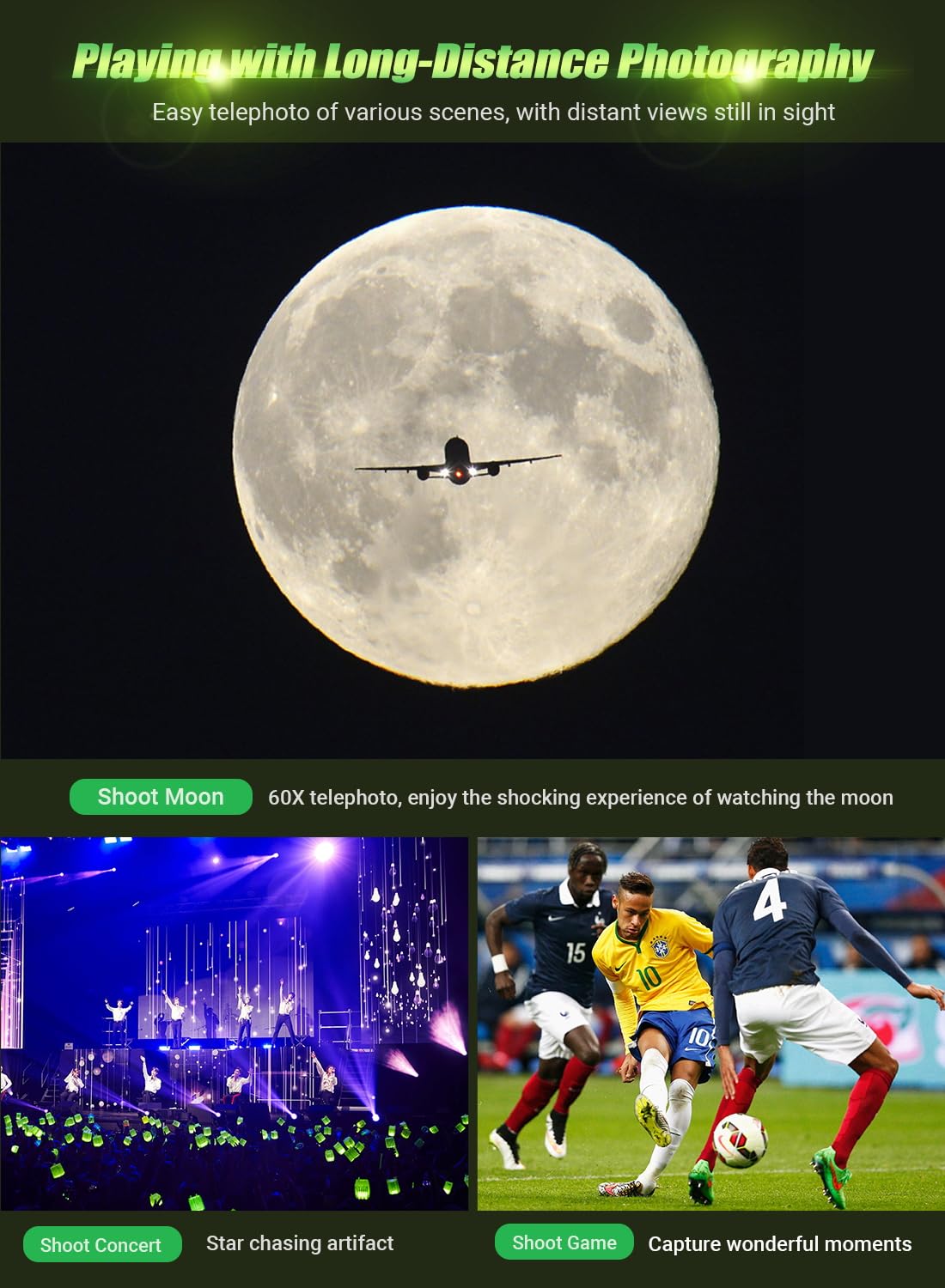 60X HD Telephoto Lens for iPhone Samsung Pixel - High Power Smartphone Camera Lens with 54