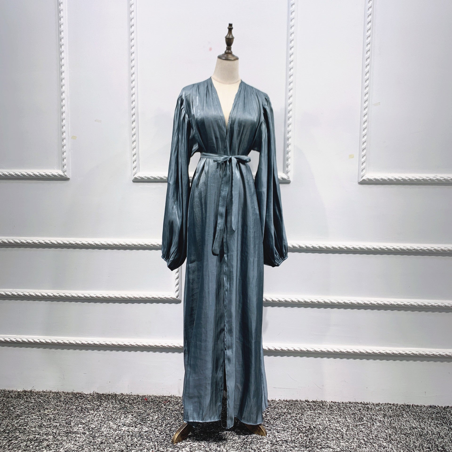 Elegant Muslim Abaya Dress for Women - Shining Silklike Kimono Cardigan with Puff Sleeves | Eid, Summer, Dubai & Turkey Fashion | Perfect for Prayer, Parties & Special Occasions