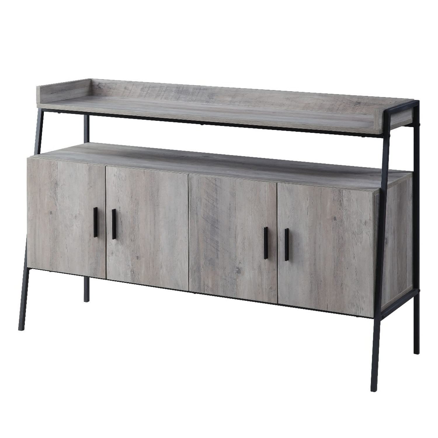 Benjara Modern Gray TV Stand with 2 Double Door Cabinets & Sturdy Tubular Frame - Perfect for Living Room, Bedroom & Home Theater Setup