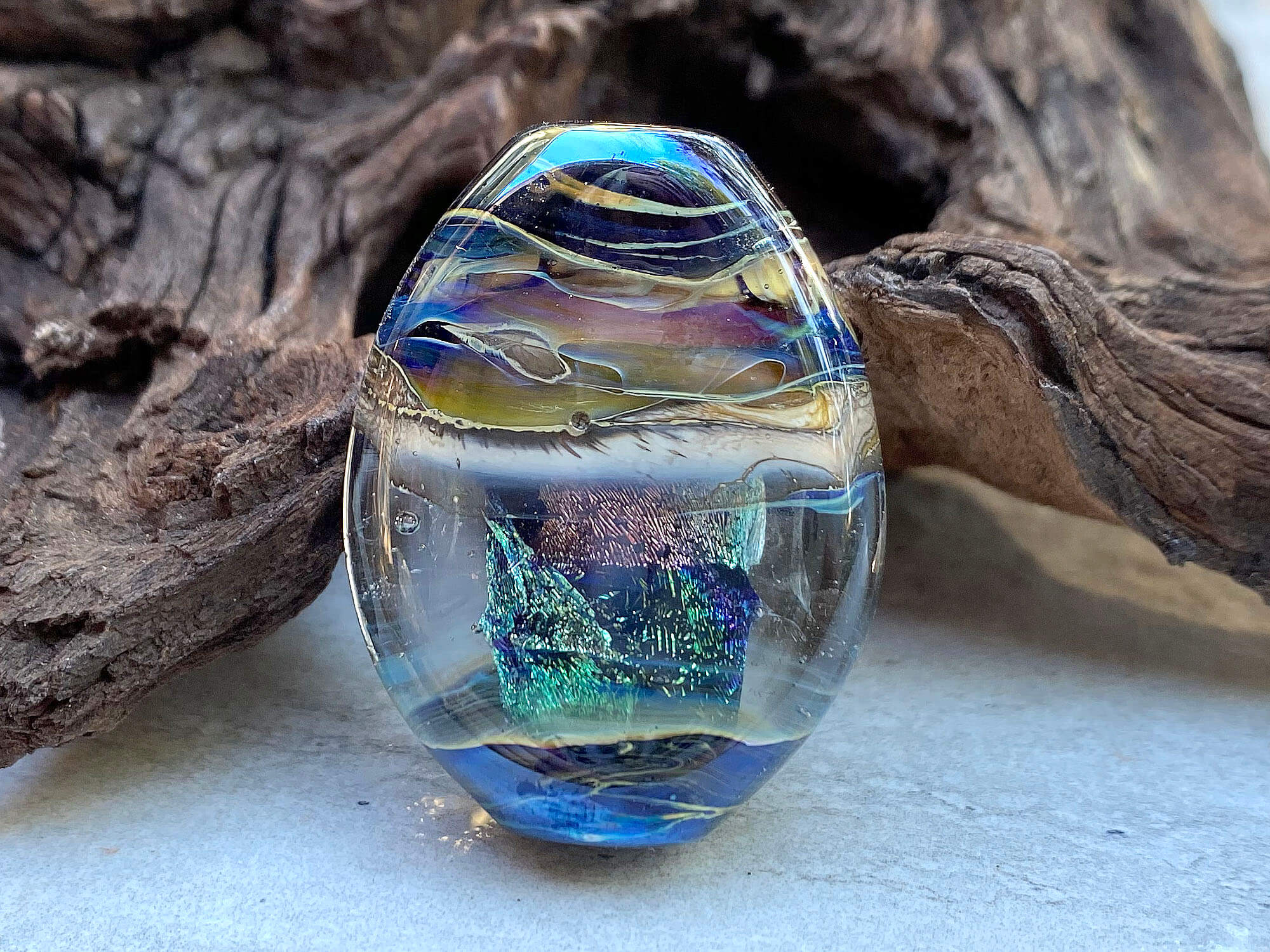 Handmade Blue Dichroic Glass Focal Bead for Jewelry Making - Perfect for Necklaces, Bracelets & DIY Craft Projects