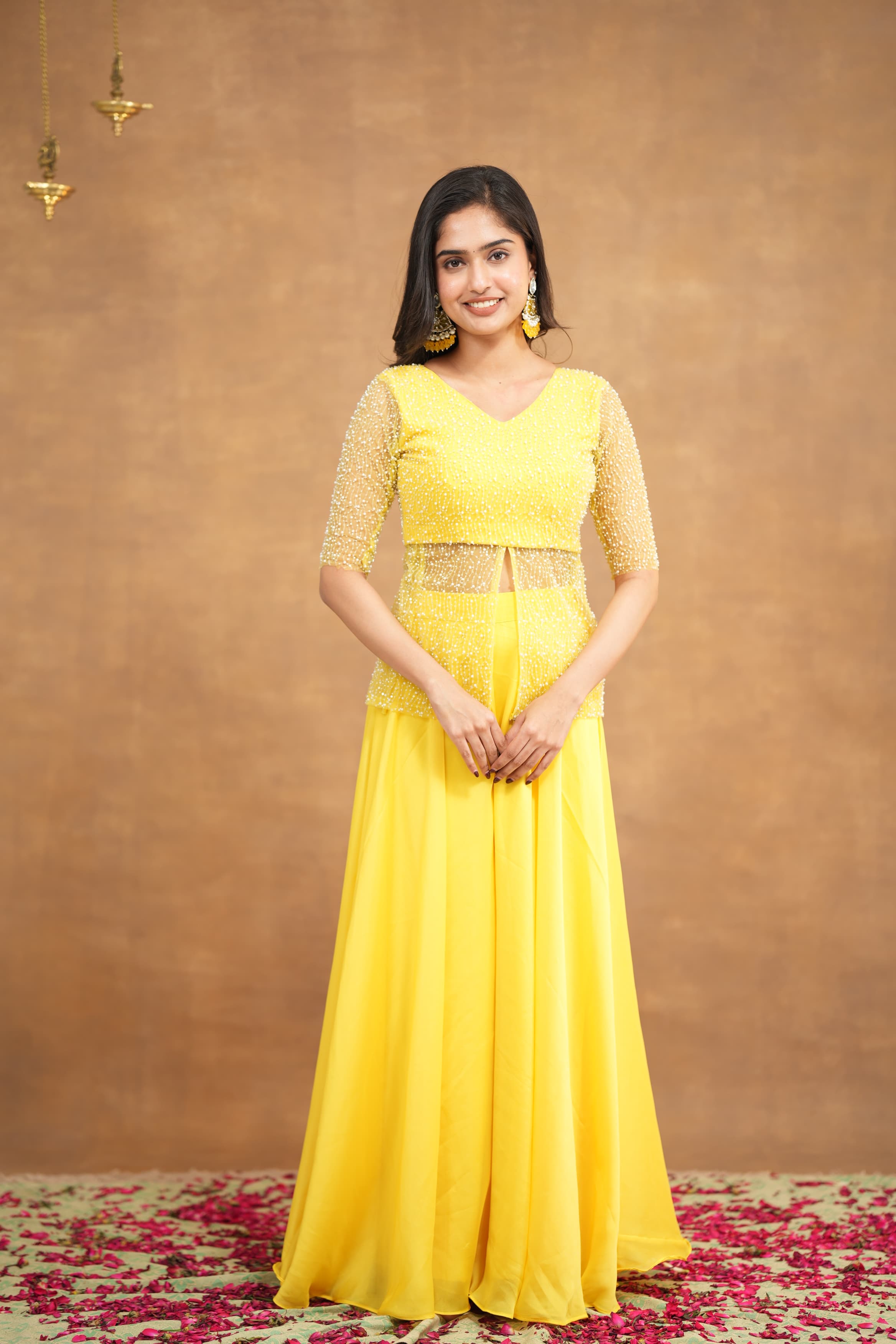 DD733 Premium Swara Slit Top & Palazzo Pant Set - Elegant Women's Outfit for Party, Wedding & Special Occasions