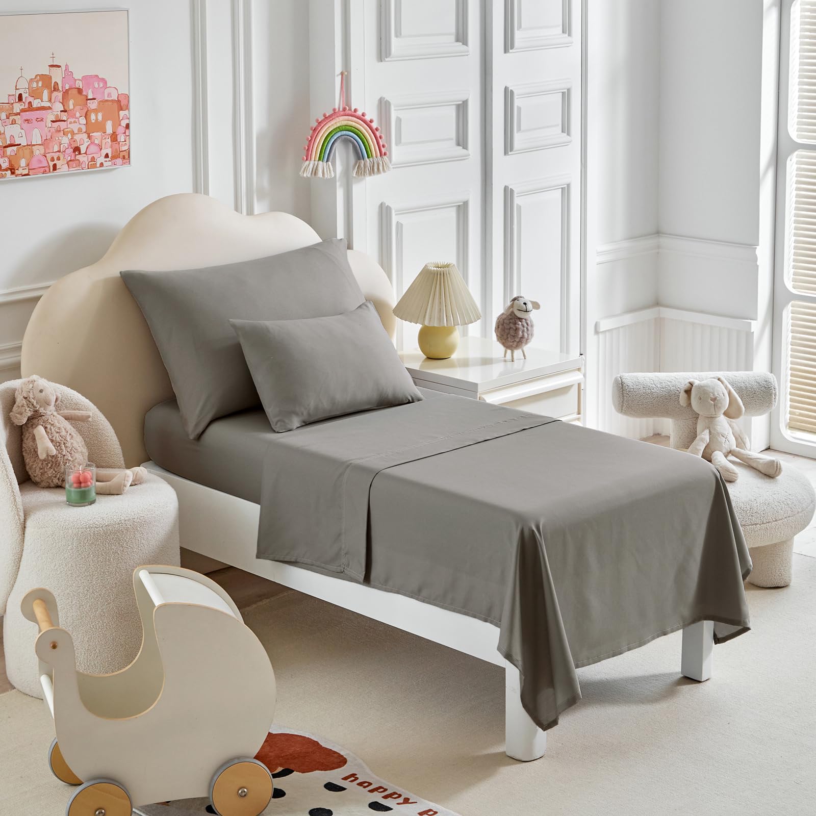 5-Piece Toddler Bedding Set for Boys & Girls - Soft, Breathable Quilted Comforter, Fitted Sheet, Flat Sheet & Pillowcases - Dark Gray - Perfect for Nursery, Daycare & Toddler Room Decor