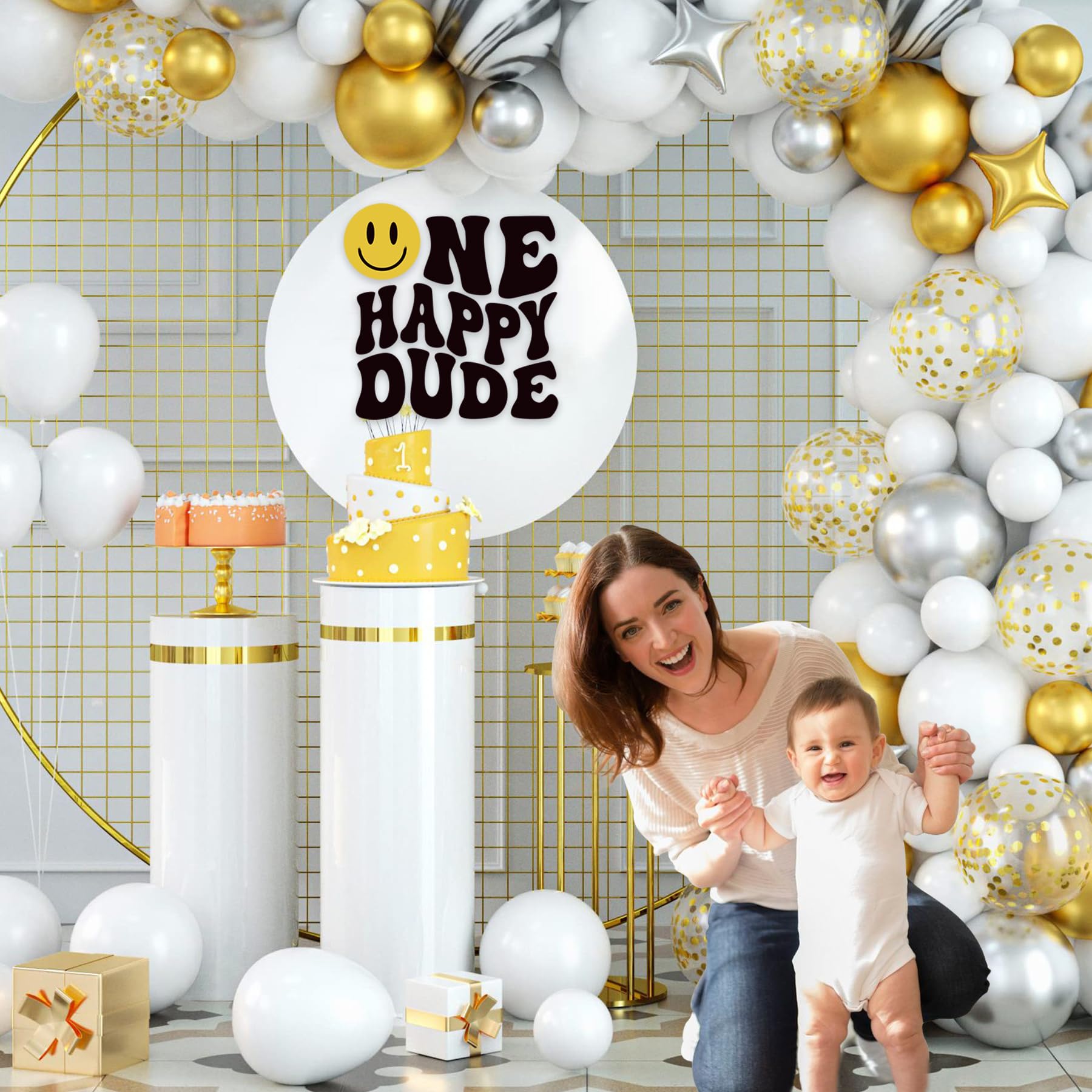 One Happy Dude Decal - 1st Birthday Party Decorations for Boys | Peel & Stick Smiley Face Stickers for Balloon Arches, Baby Showers & Nursery Wall Decor | Perfect for Birthday Backdrops, Cake Smash Photos & Milestone Celebrations