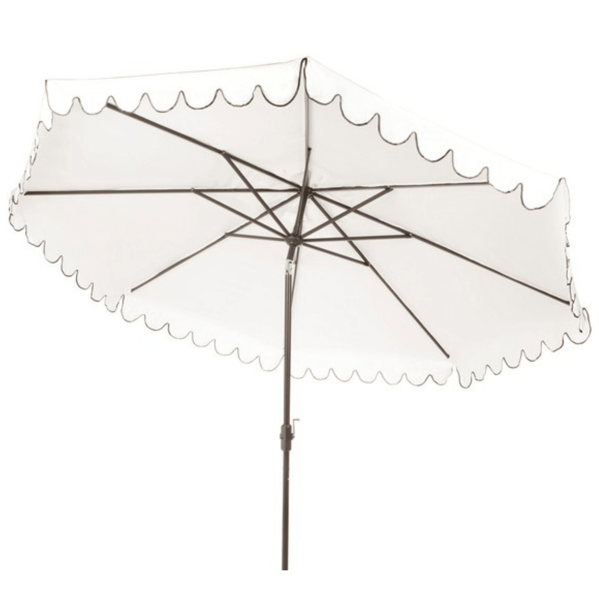 11 Foot Round White & Black Scalloped Crank Patio Umbrella - Outdoor Shade for Poolside, Garden, Deck & Backyard Relaxation