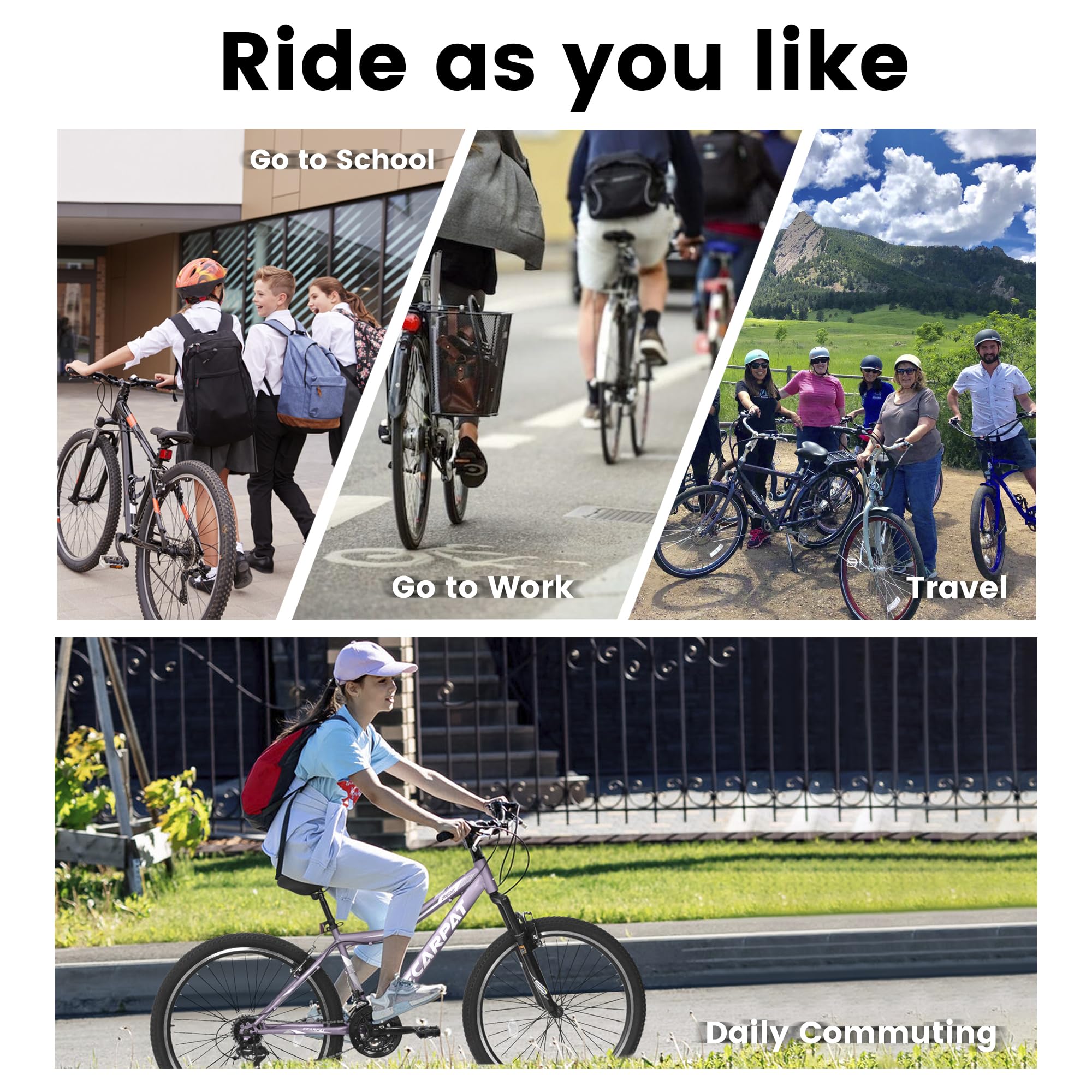 Women's & Girls' 24/26/27.5 Inch Mountain Bike - 21-Speed Aluminum/Steel Frame Bicycle for Ages 10+ | Perfect for School Commute, Daily Riding & Outdoor Adventures