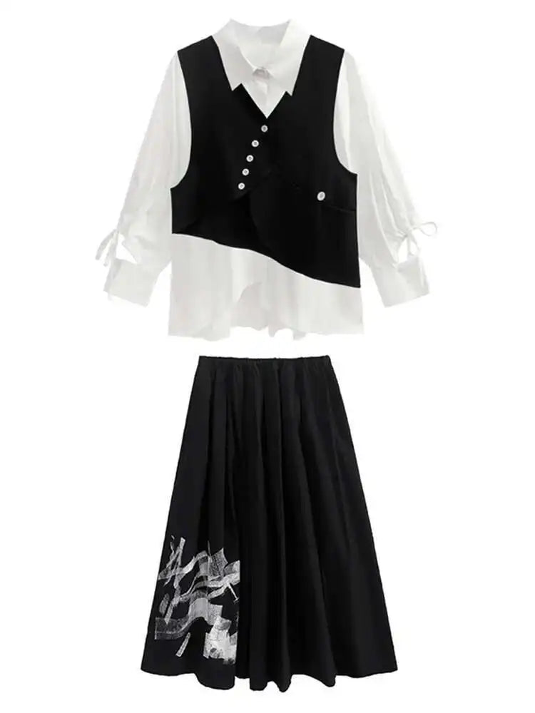 Women's Big Size Vest Shirt & Wide Leg Pants 3-Piece Suit Set - Lapel Long Sleeve Fashion Outfit for Spring Autumn 2025 (Style 1DH5373) | Office Wear, Business Attire & Formal Occasions