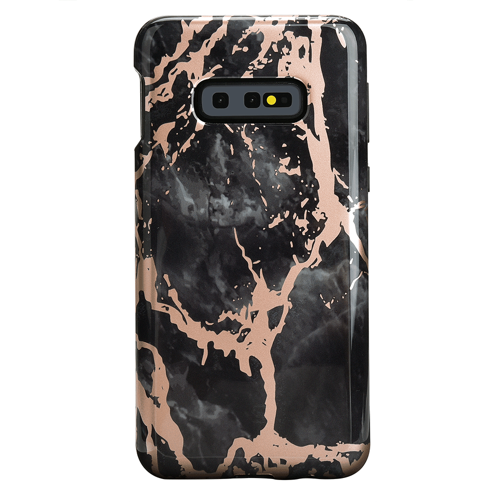 Samsung Galaxy Case in Black Marble with Rose Gold Chrome - Stylish & Protective Phone Cover for Everyday Use, Work, and Travel