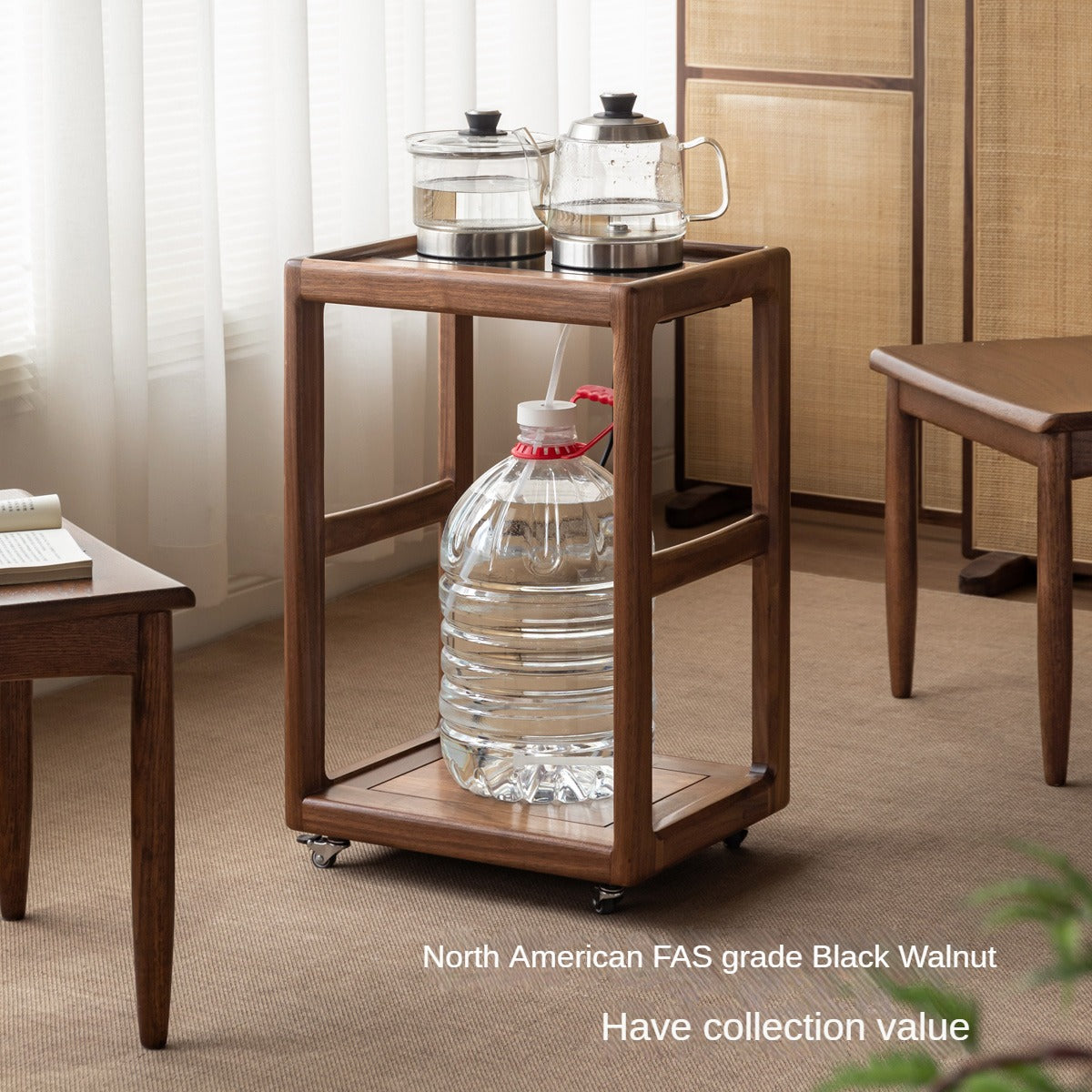 Premium Black Walnut Solid Wood Removable Side Table - Rustic End Table with Sturdy Metal Legs for Living Room, Bedroom, or Outdoor Patio Use