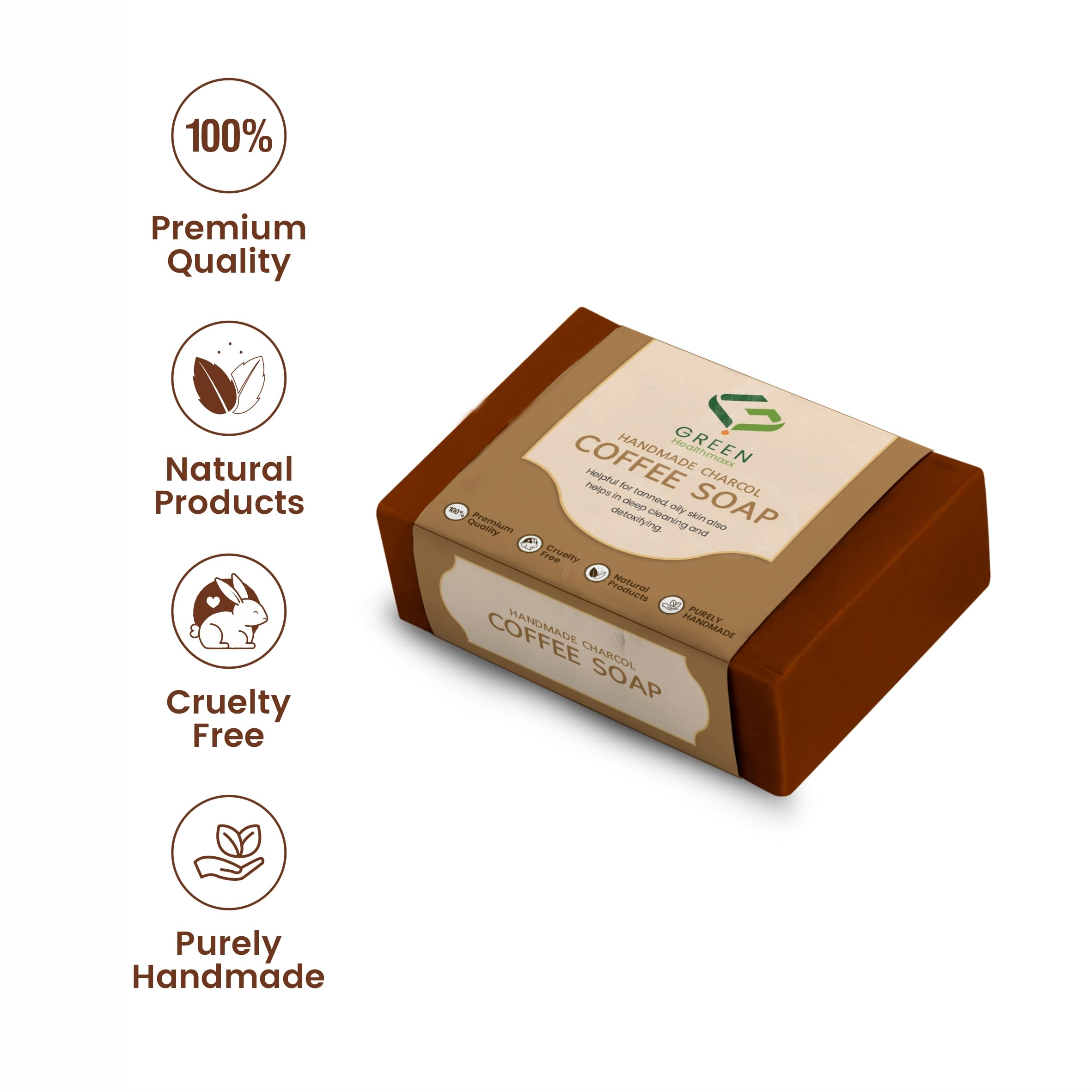 GREEN Healthmaxx Coffee Soap - Natural Exfoliating & Brightening Bar for Tan Removal | Perfect for Post-Sun Care & Daily Skin Renewal