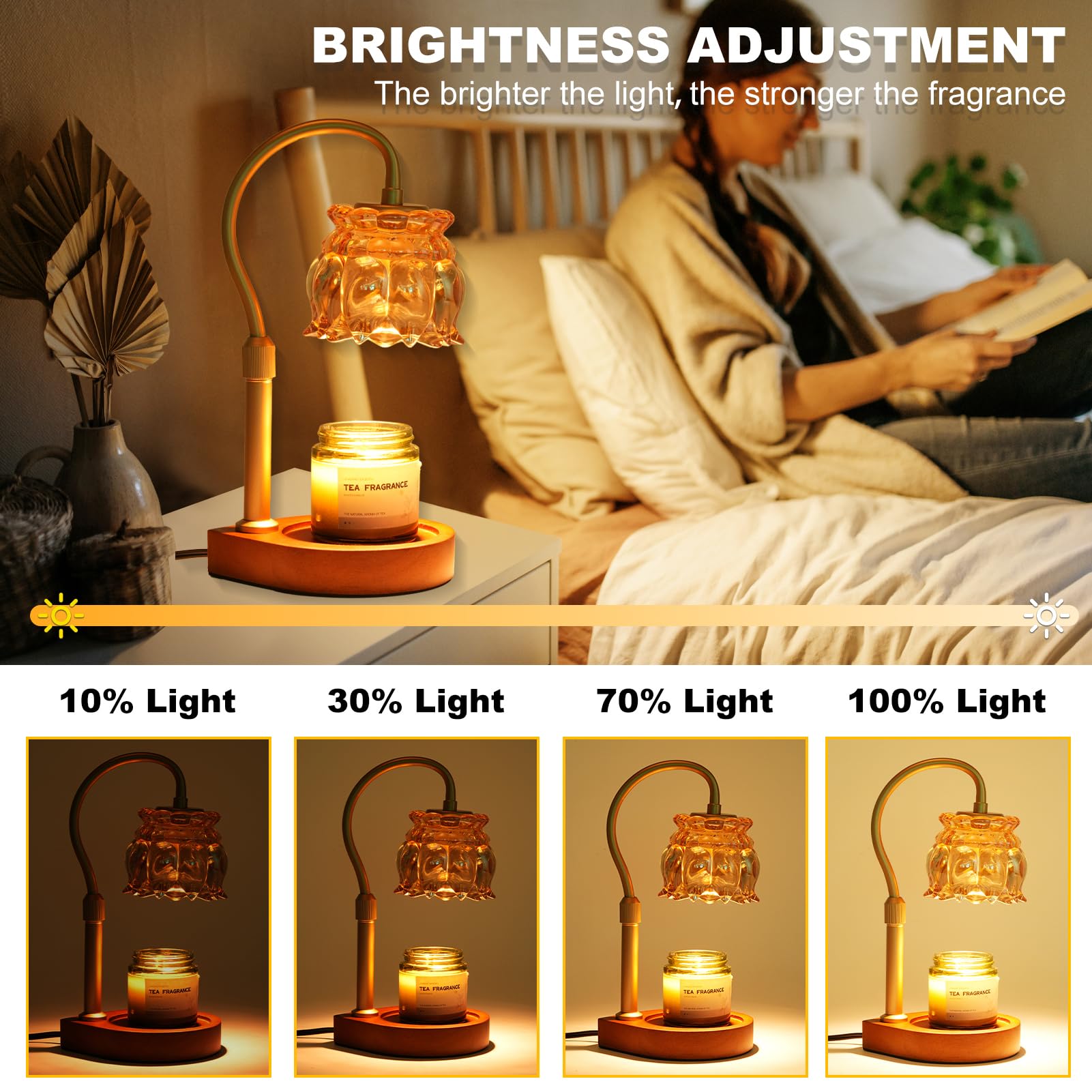 **Candle Warmer Lamp with Timer & Dimmer - Adjustable Height, 2 Bulbs, Gold - Perfect for Home Decor, Relaxation & Aromatherapy with Jar Candles**