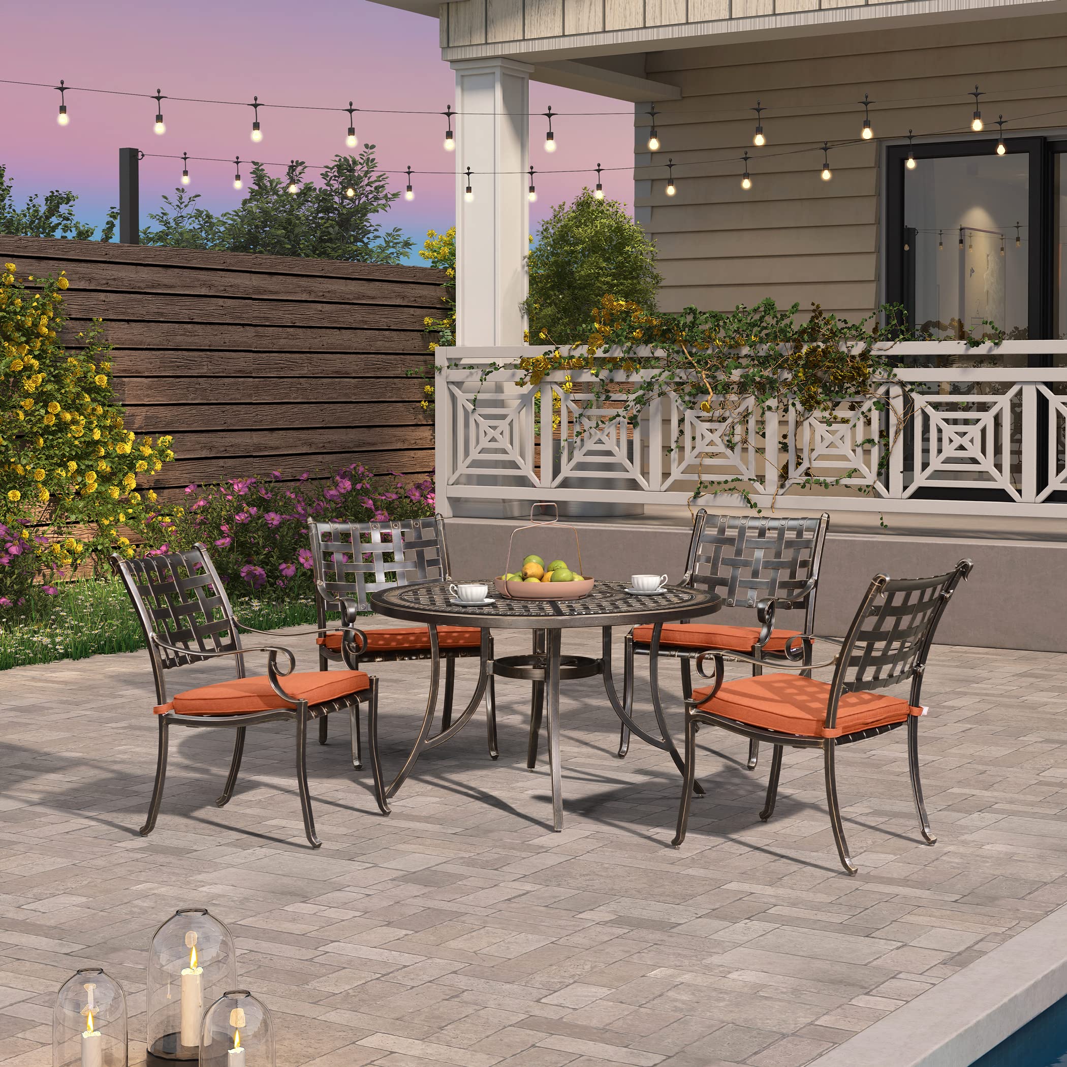 PURPLE LEAF 5-Piece Outdoor Dining Set - Cast Aluminum Patio Furniture with 47