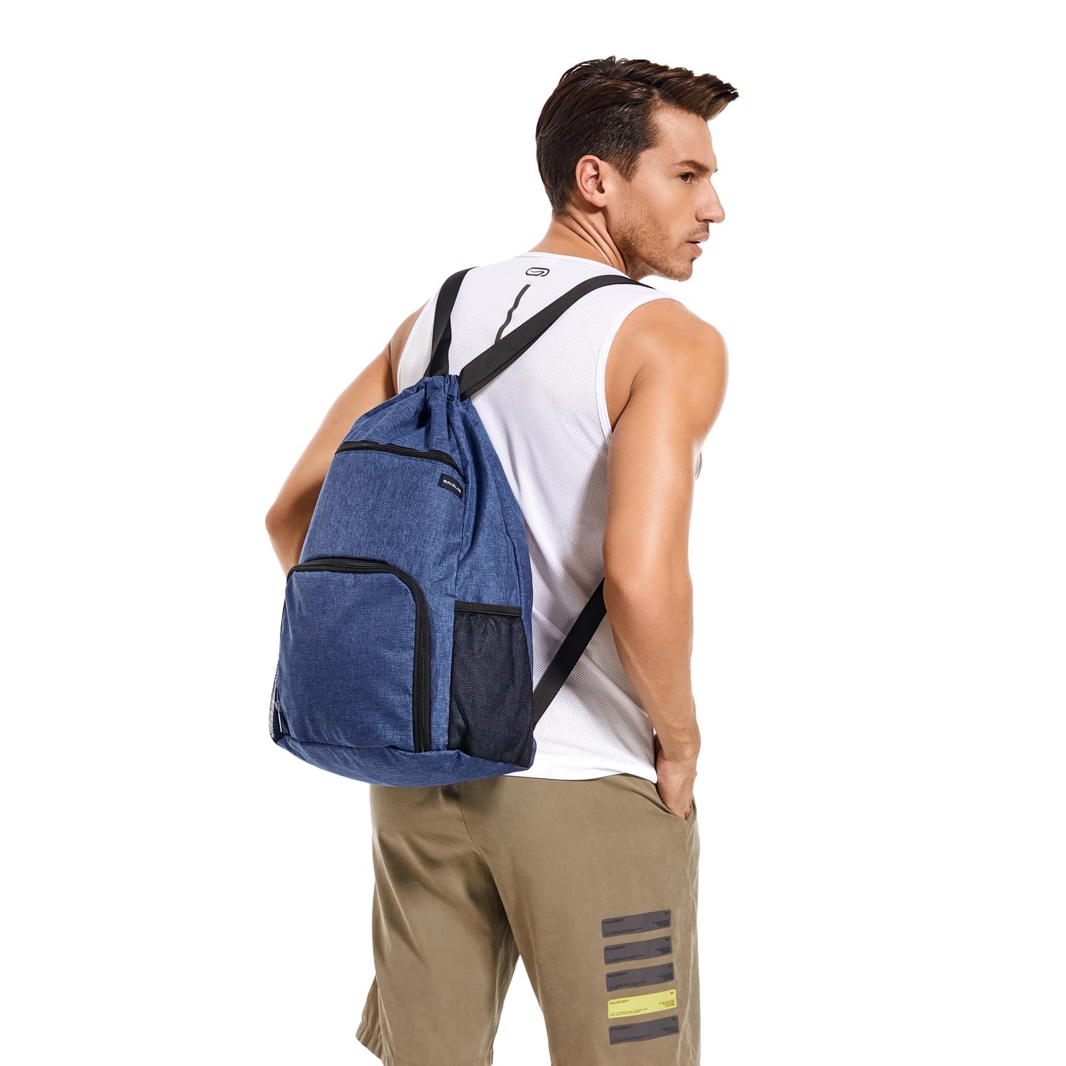 Water-Resistant Drawstring Backpack with Wet Pocket & Shoe Compartment - Lightweight Sports Gym Bag for Women & Men (Navy Blue) - Perfect for Workouts, Travel & Outdoor Activities