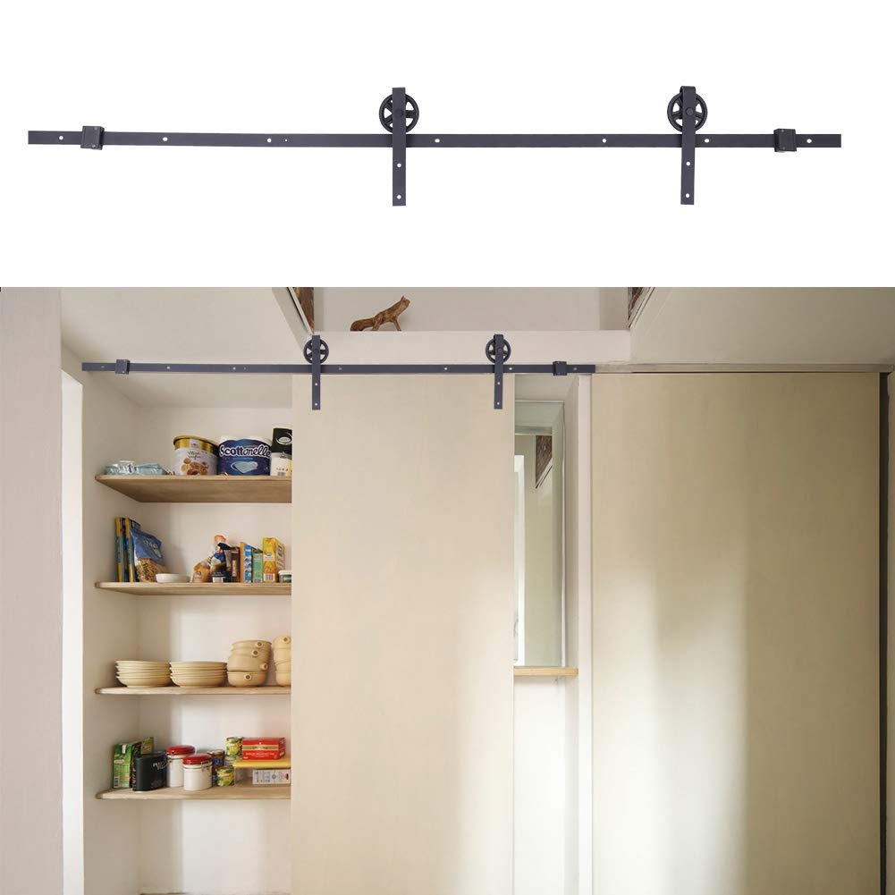 6ft Barn Sliding Wood Door Track Kit - Heavy Duty Cabinet Hardware for TV Stand, Console & Bookshelf - Smooth & Quiet Operation for Home & Office