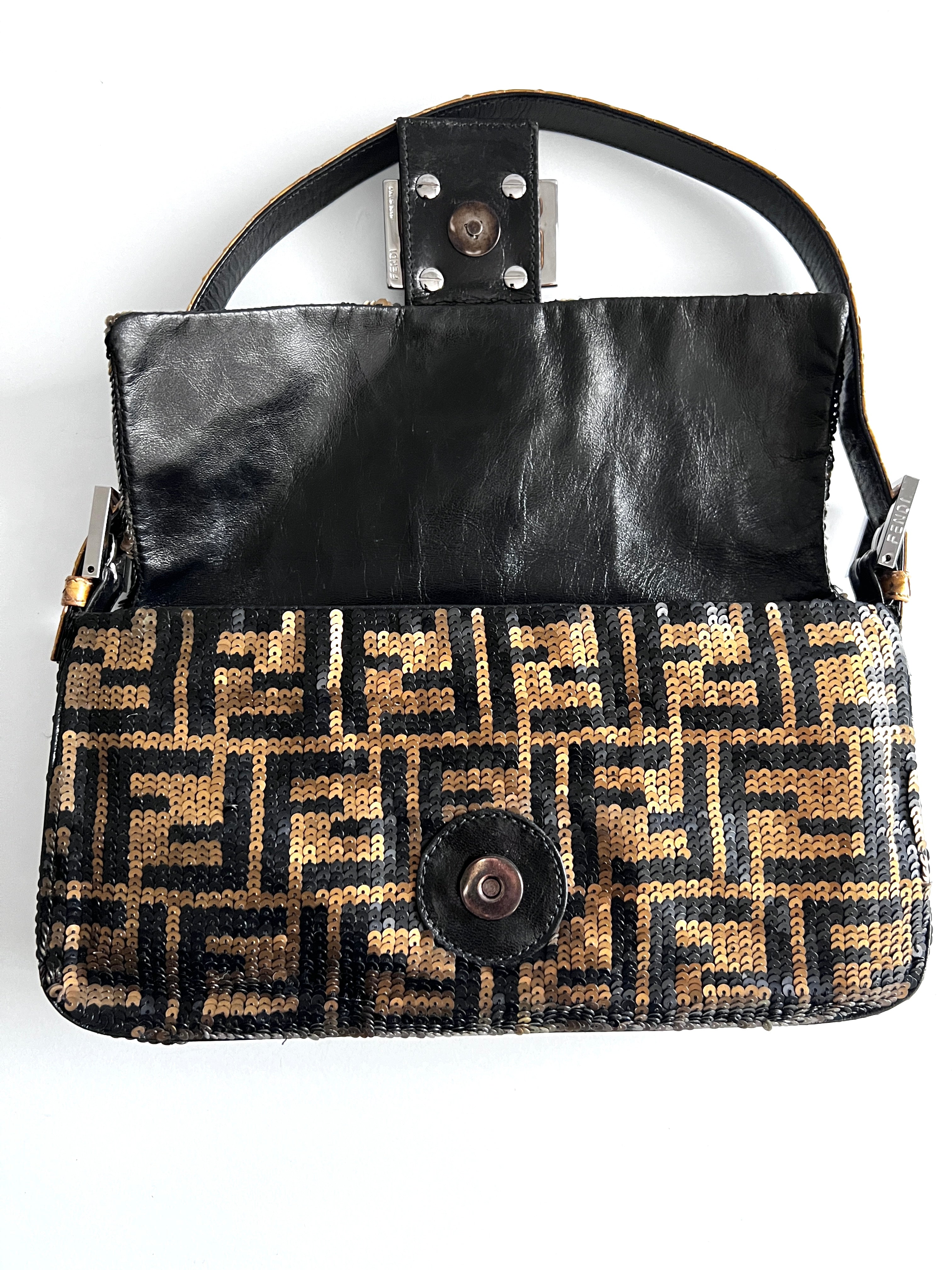 Vintage Fendi FF Sequin Baguette Bag from 1980s - Luxury Shoulder Bag for Women, Perfect for Evening Parties, Weddings & Special Occasions