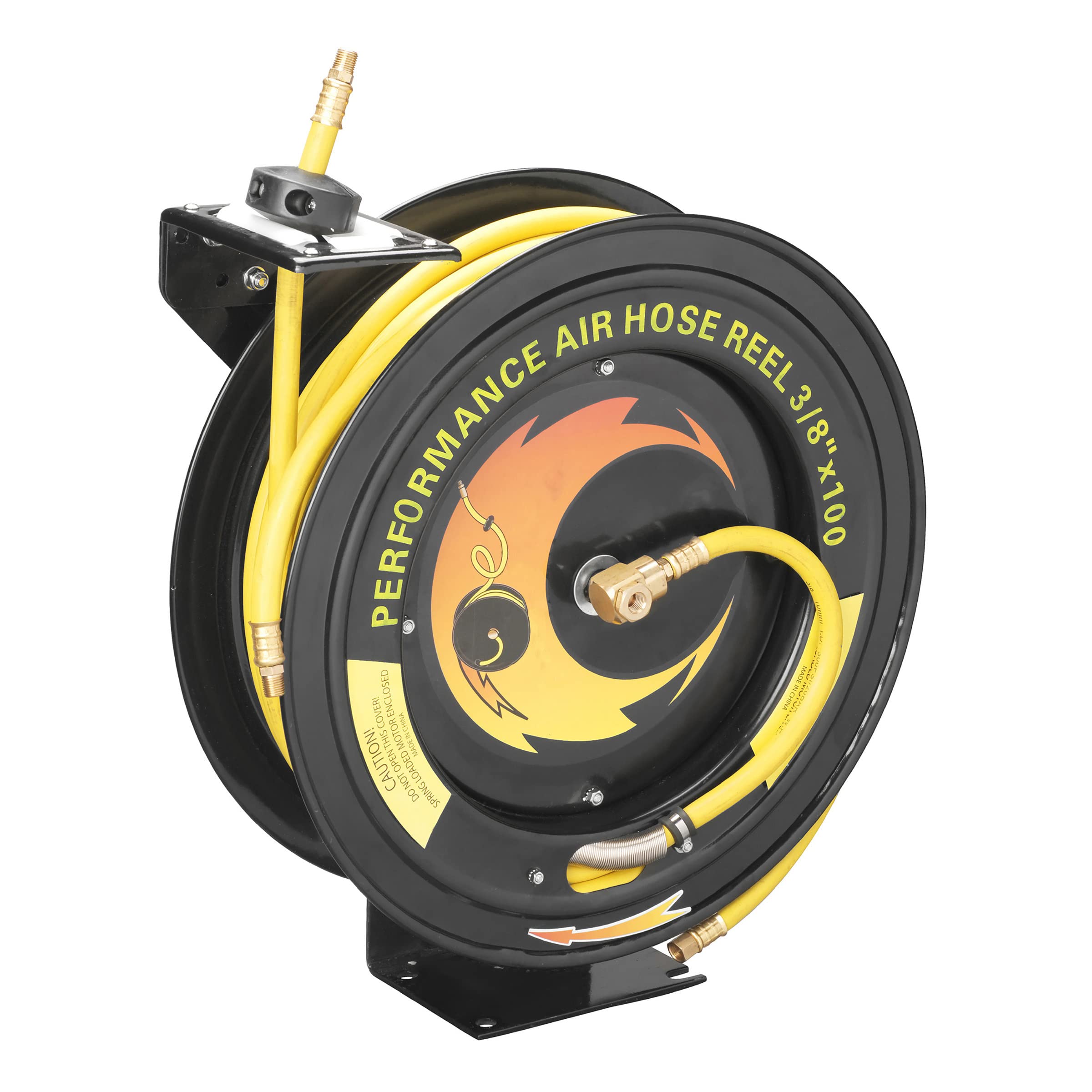 Heavy Duty Retractable 100-Foot Air Compressor Hose and Reel by Pentagon Tools - Professional Grade for Garage, Workshop & Industrial Use