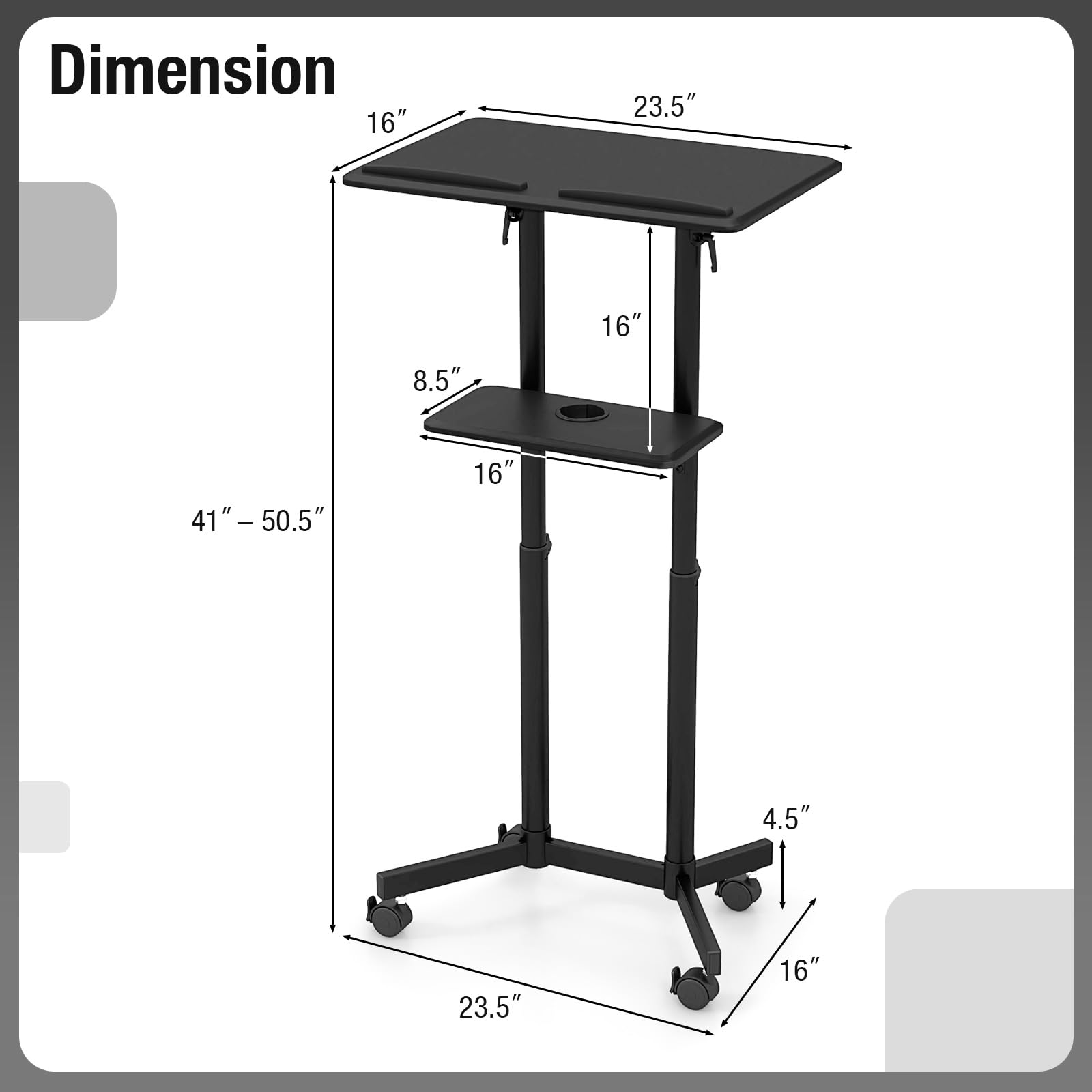 Giantex Adjustable Mobile Laptop Podium Stand - Rolling Height-Adjustable Standing Desk with Storage Tray & Tilting Desktop - Perfect for Home Office, Classroom, Church Lectern & Conference Presentations - Black
