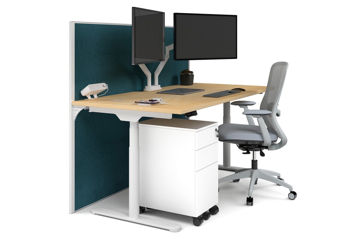 Flexi Premium Height Adjustable Single Workstation Desk - 1600L x 800W with Cable Management Scallop | Ergonomic Standing Desk for Home Office & Workspace
