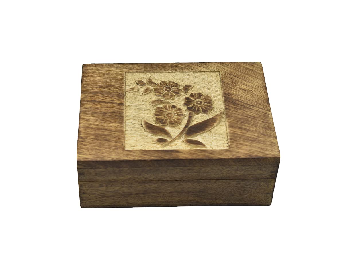 Hand Carved Wooden Decorative Box with Floral Design - Jewelry Organizer, Keepsake Box, Treasure Chest for Women | Perfect Gift for Her, Home Decor, Wedding, Anniversary & Special Occasions