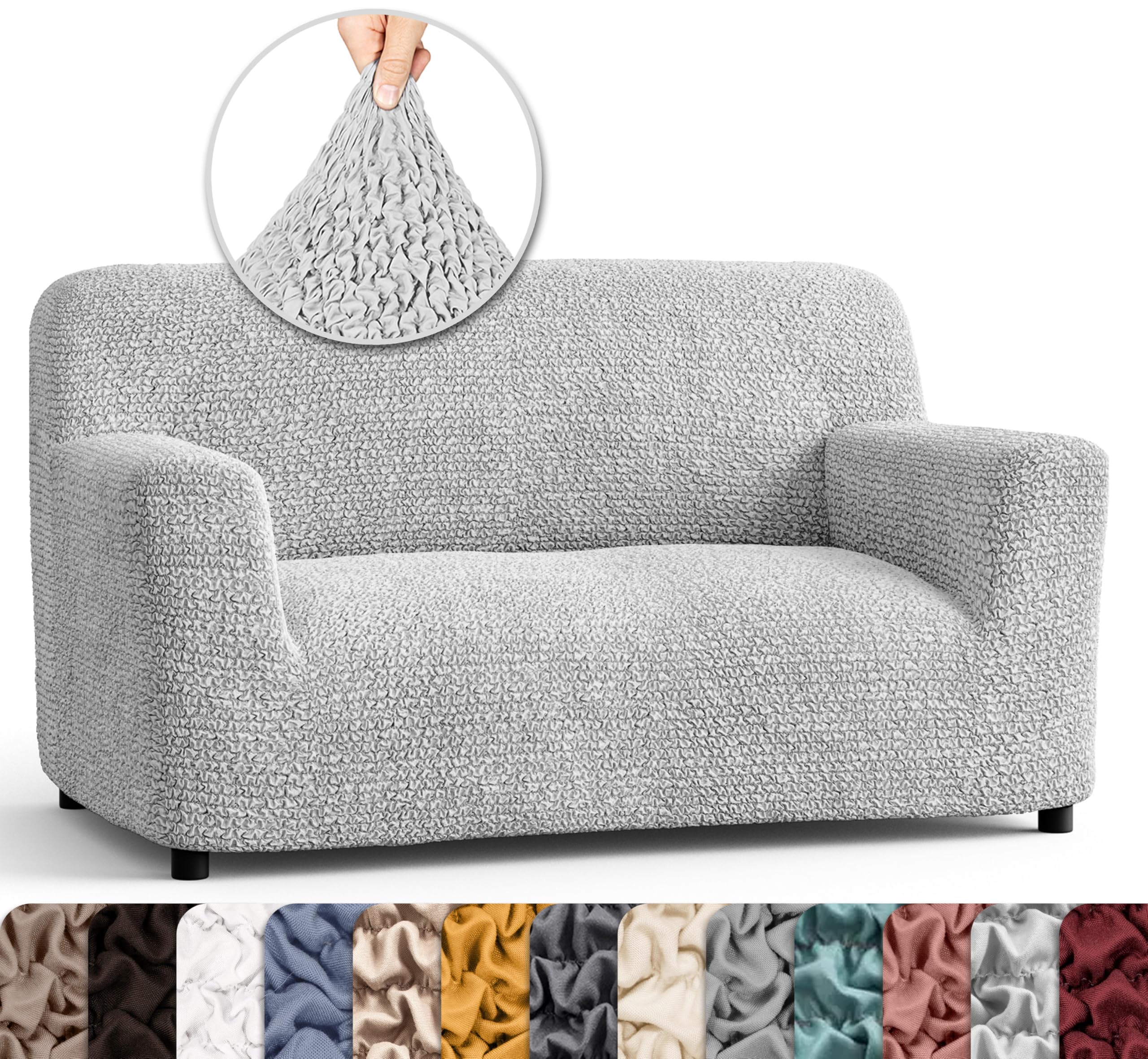 PAULATO BY GA.I.CO. Oversized Loveseat Slipcover - Stretch Sofa Cover with 1-Piece Form Fit - Washable Microfiber Protector in Light Grey - Perfect for Living Room, Bedroom or Office Furniture Protection