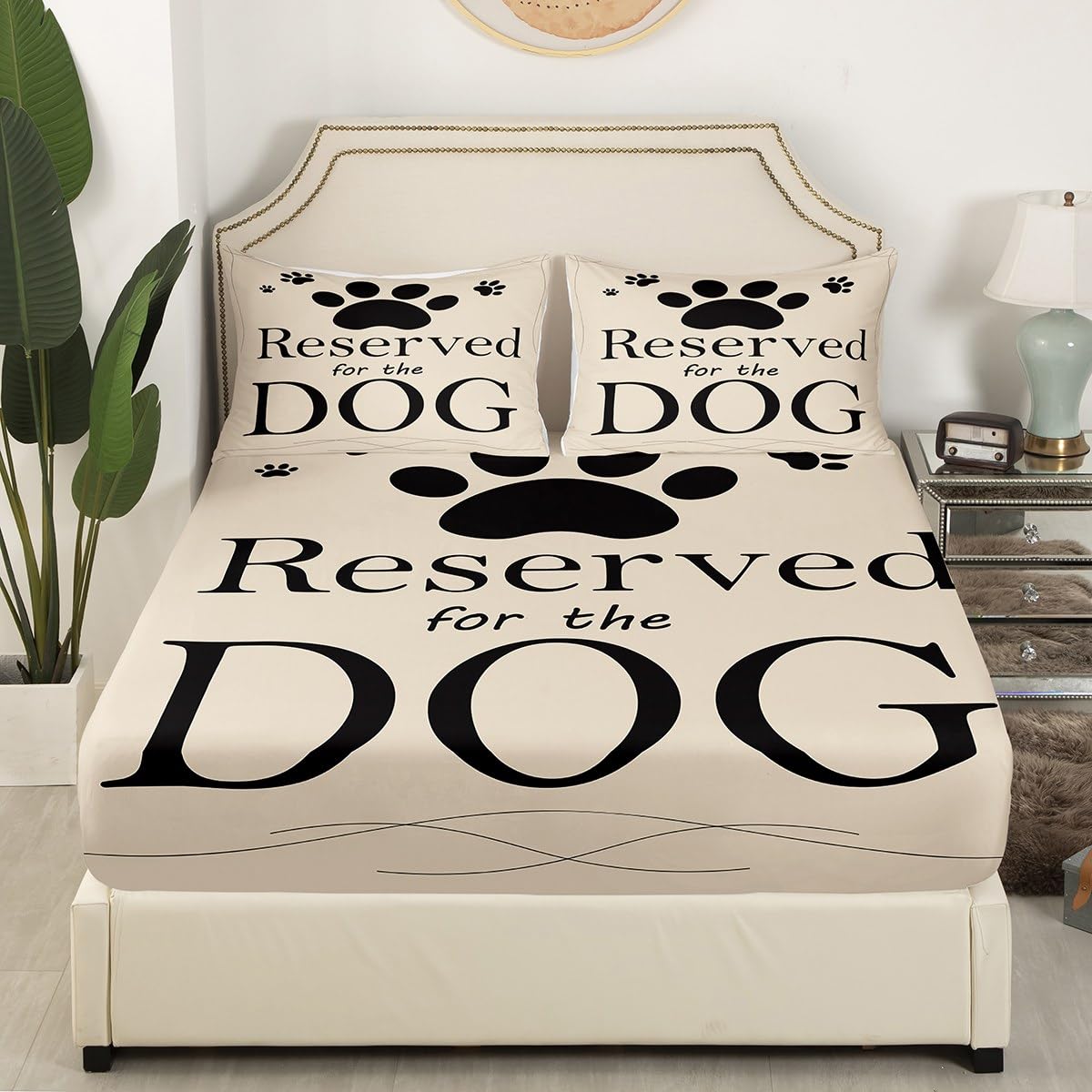 Jejeloiu Full Size Dog Paw Print Fitted Sheet - Microfiber Pet Bedding Set for Dogs, Kids, Boys & Girls - Cute Kawaii Deep Pocket Bed Cover - Perfect for Bedrooms, Dog Beds & Cozy Pet Spaces
