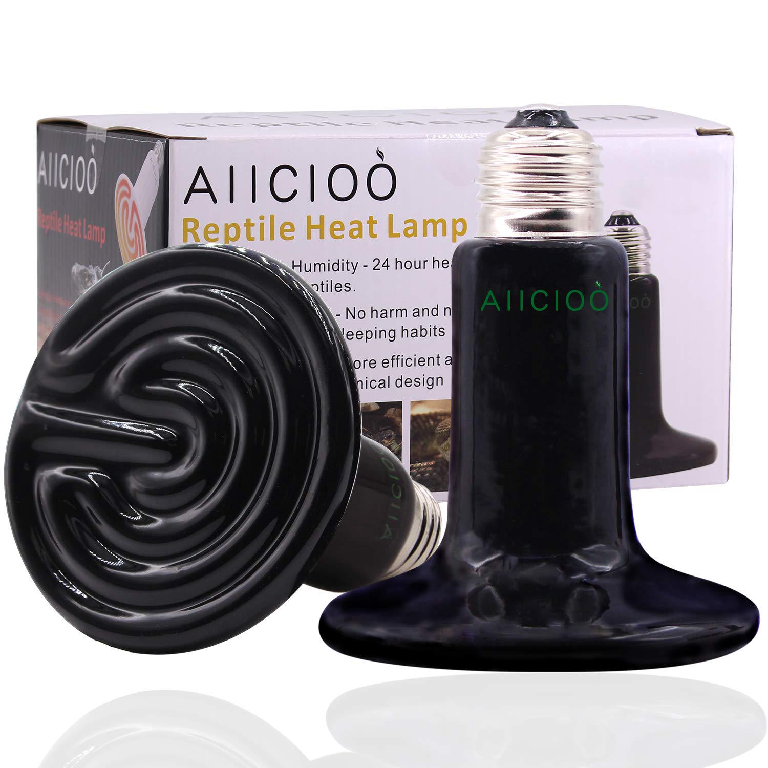150W Ceramic Heat Emitter Bulb - No Light Infrared Reptile Heat Lamp for Lizards, Snakes & Chicken Coops | Safe & Durable 110V Heater for Aquariums, Brooders & Outdoor Dog Houses (2-Pack, Black) - Ideal for Nighttime Heating & Pet Comfort