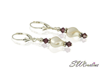 Elegant Cream Pearl Twist Birthstone Crystal Earrings for Women – Perfect for Weddings, Anniversaries & Special Occasions