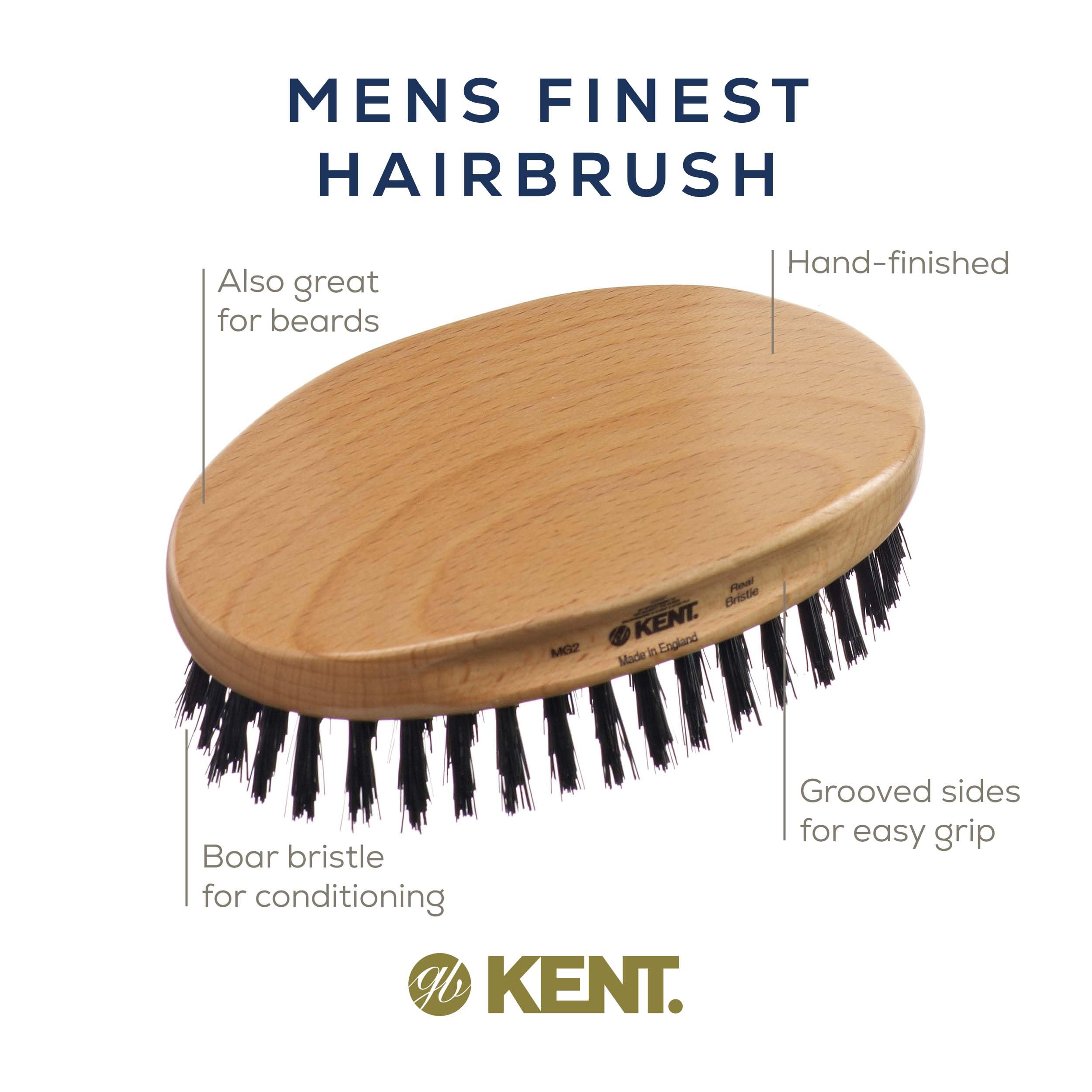 Kent MG2 Boar Bristle Hair Brush for Men - Military Style for Fine Hair & Waves | Travel & Grooming Essential