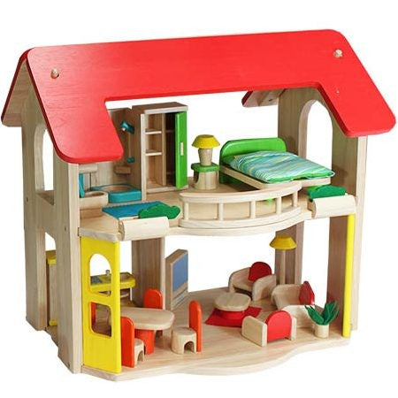 Happy Home Wooden Doll House by Voila - Handcrafted Wooden Dollhouse for Kids with Furniture, Perfect for Pretend Play & Creative Storytelling - Great Gift for Birthdays & Christmas