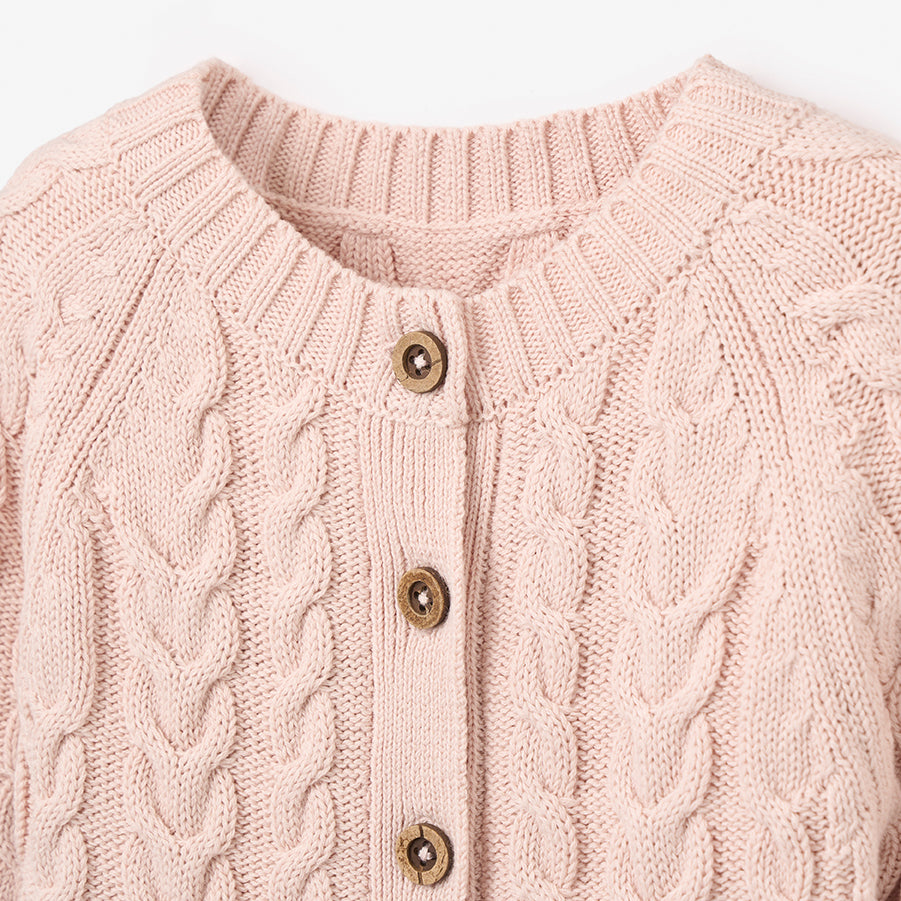 Pale Pink Horseshoe Cable Knit Baby Jumpsuit - Soft Cotton Newborn Romper for Girls - Perfect for Photo Shoots, Birthday Parties & Family Gatherings