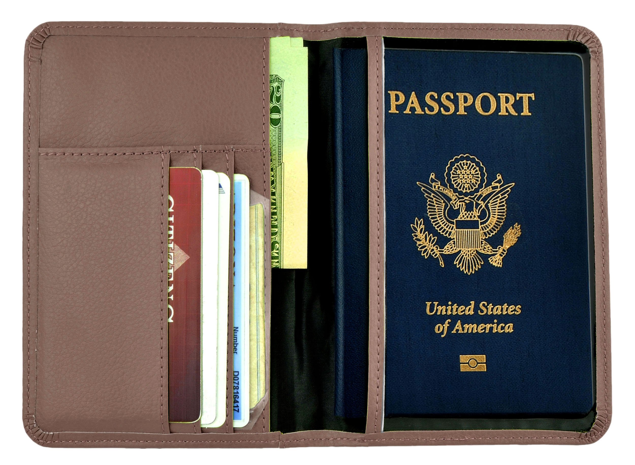 Belle Donne RFID Blocking Passport Holder Wallet - PU Leather Travel Document Organizer with Secure ID & Credit Card Slots - Perfect for Air Travel, Business Trips & Vacation (Brown)