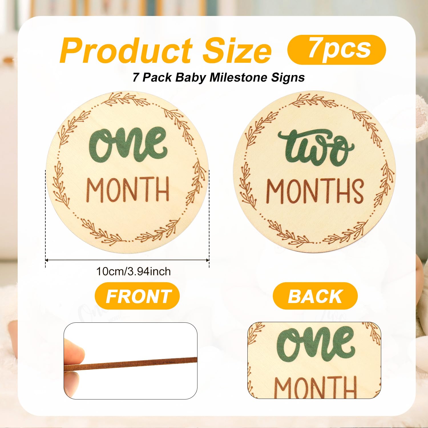 7-Piece Wooden Baby Monthly Milestone Cards Set - Double-Sided 1-12 Months Growth Discs for Baby Boys & Girls | Perfect for Photo Props, Monthly Announcements & Recording Precious Moments