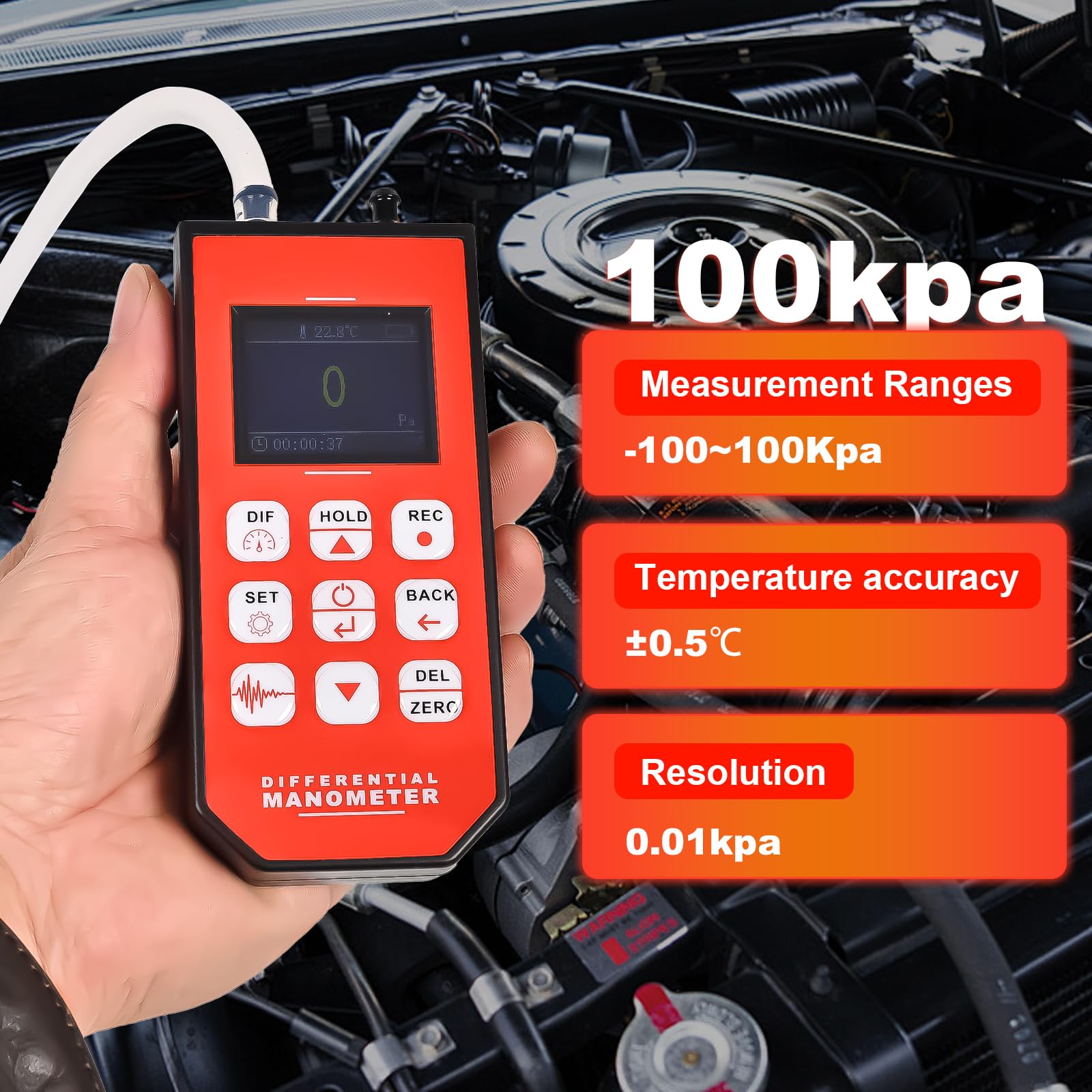 Professional Digital Manometer - Dual-Port HVAC Air Pressure Meter & Gas Pressure Tester with 12 Selectable Units, Large Backlit TFT Display | Ideal for HVAC Technicians, Industrial Maintenance & Home DIY Projects