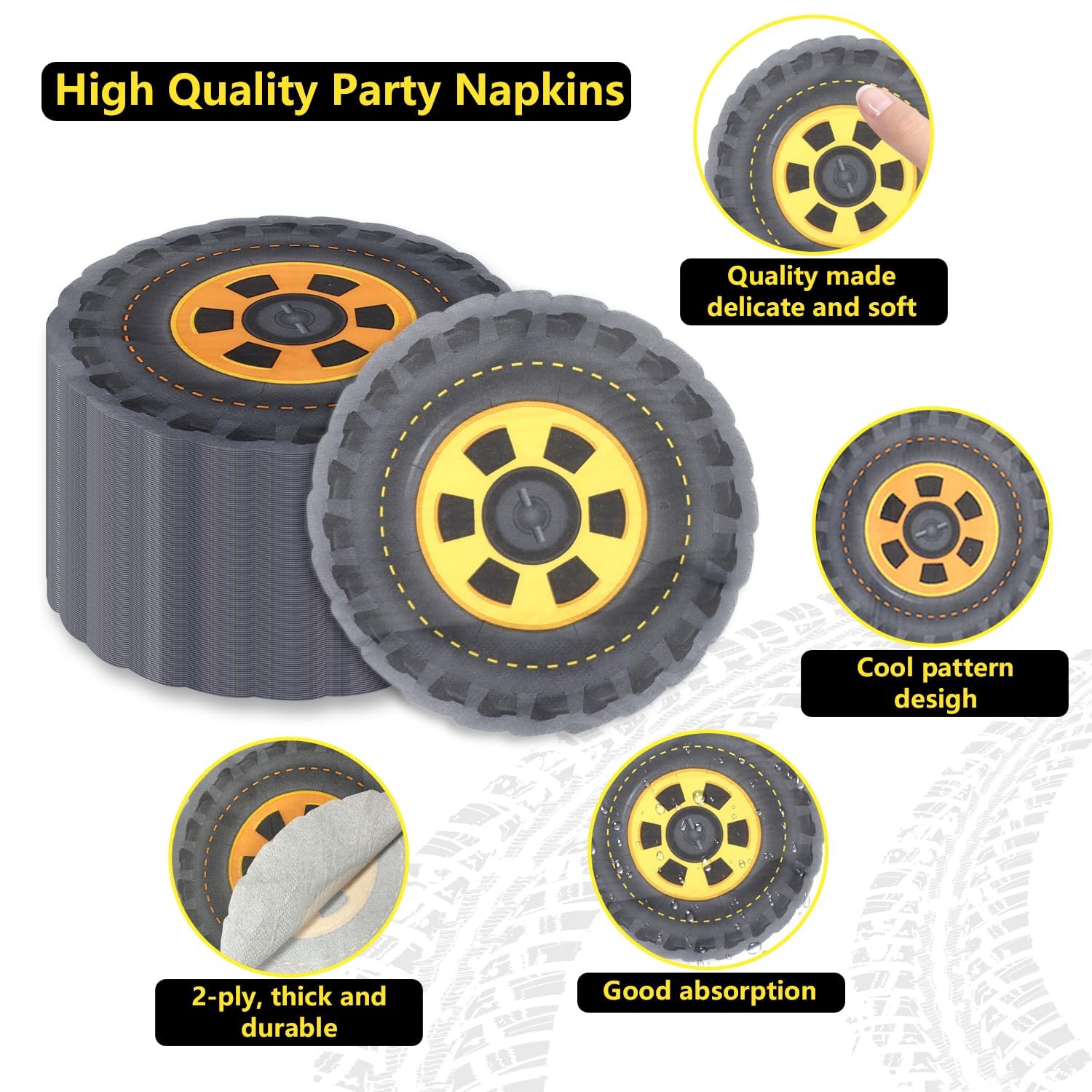 100 Pcs Race Car Tire Napkins - Themed Party Supplies for Birthday Decorations, Construction Party, Fast One Bday - Perfect for Race Car Themed Events, Kids' Birthday Parties, and Automotive Celebrations