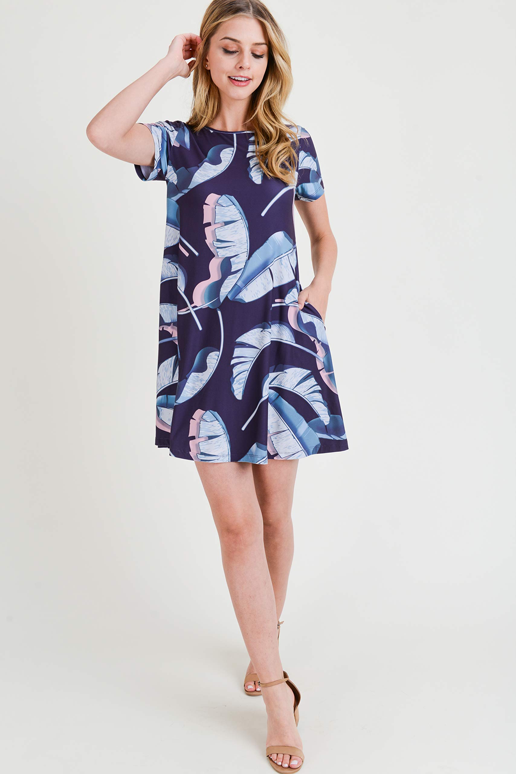**ICONOFLASH Women's Floral Print Casual Summer Dress with Pockets - Short Sleeve, Lightweight & Comfortable - Perfect for Beach Outings, Picnics, and Daily Wear**