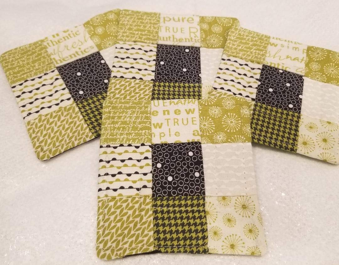 Pure Lime Quilted Coasters Set of 4 - Absorbent & Durable Drink Coasters for Coffee Tables, Bars & Home Decor - Perfect for Parties, Dining & Protecting Furniture